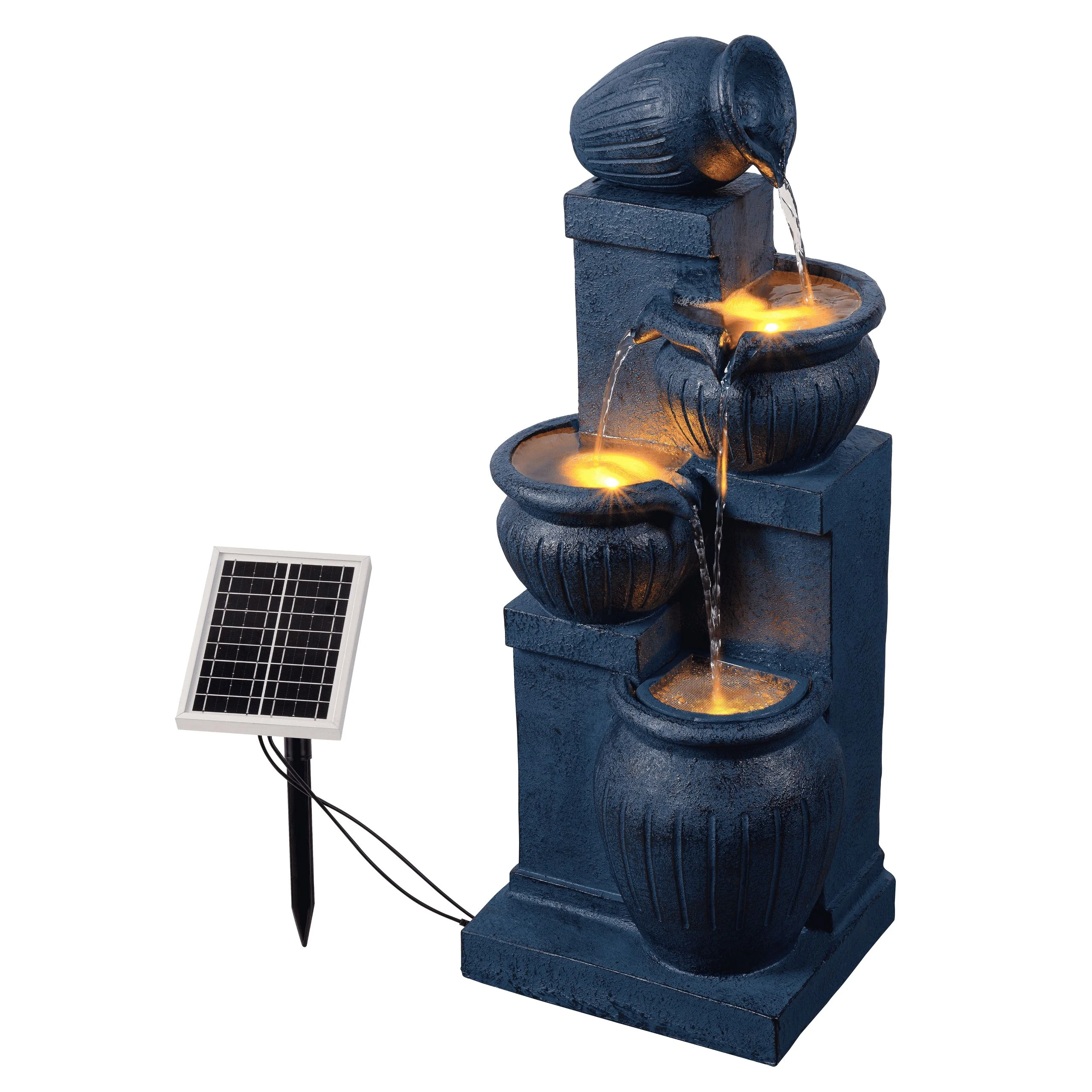 Teamson Home Outdoor Water Fountain with Lights-C 4-Tier Cascading Bowl Design with LED Light & Solar Pump, Solar-Powered Water Fountain Outdoor Garden, Yard, or Patio D-cor, Navy Blue - Image 17