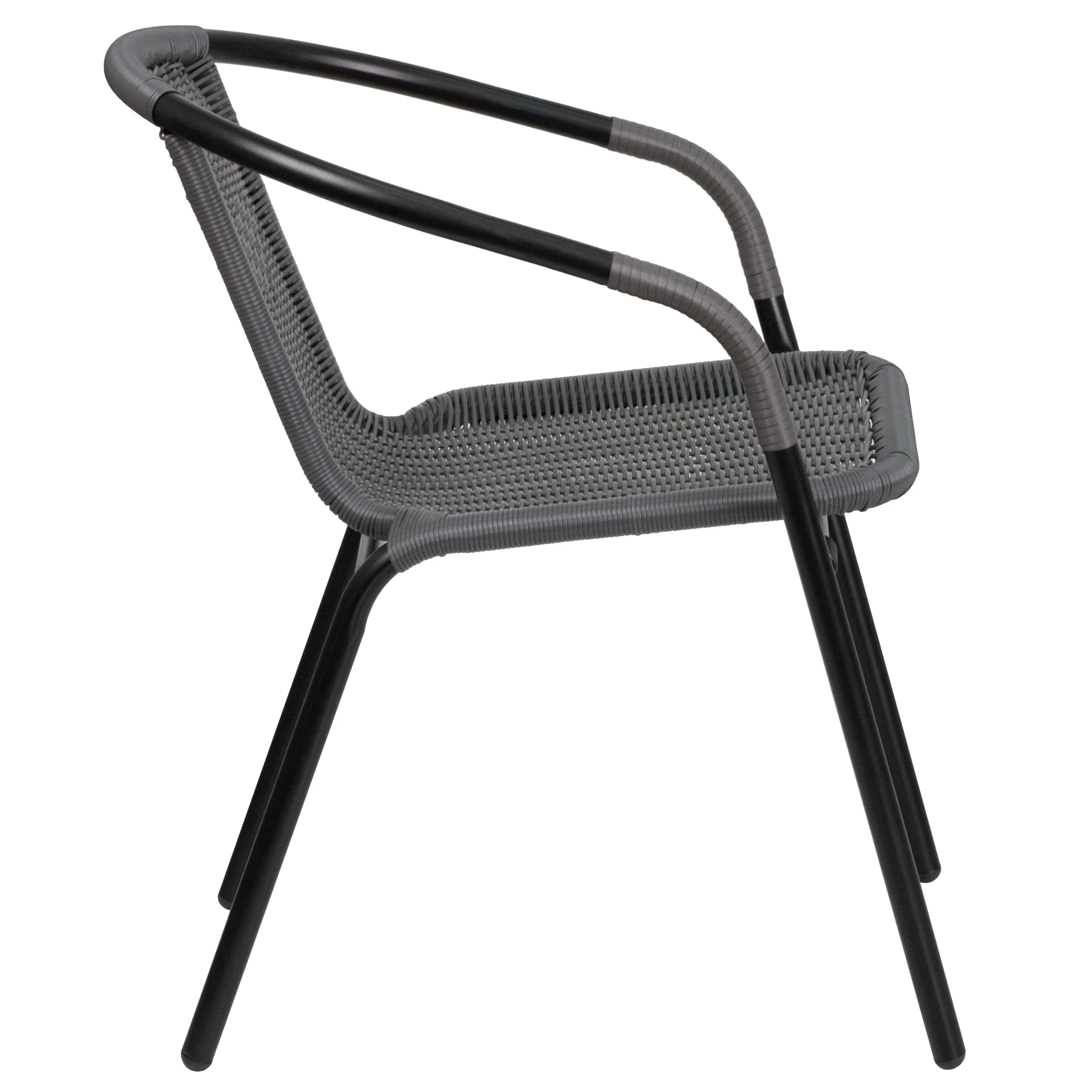 Emma + Oliver Indoor/Outdoor Stacking Rattan Restaurant Patio Chairs, Set of 2, Gray - Image 9