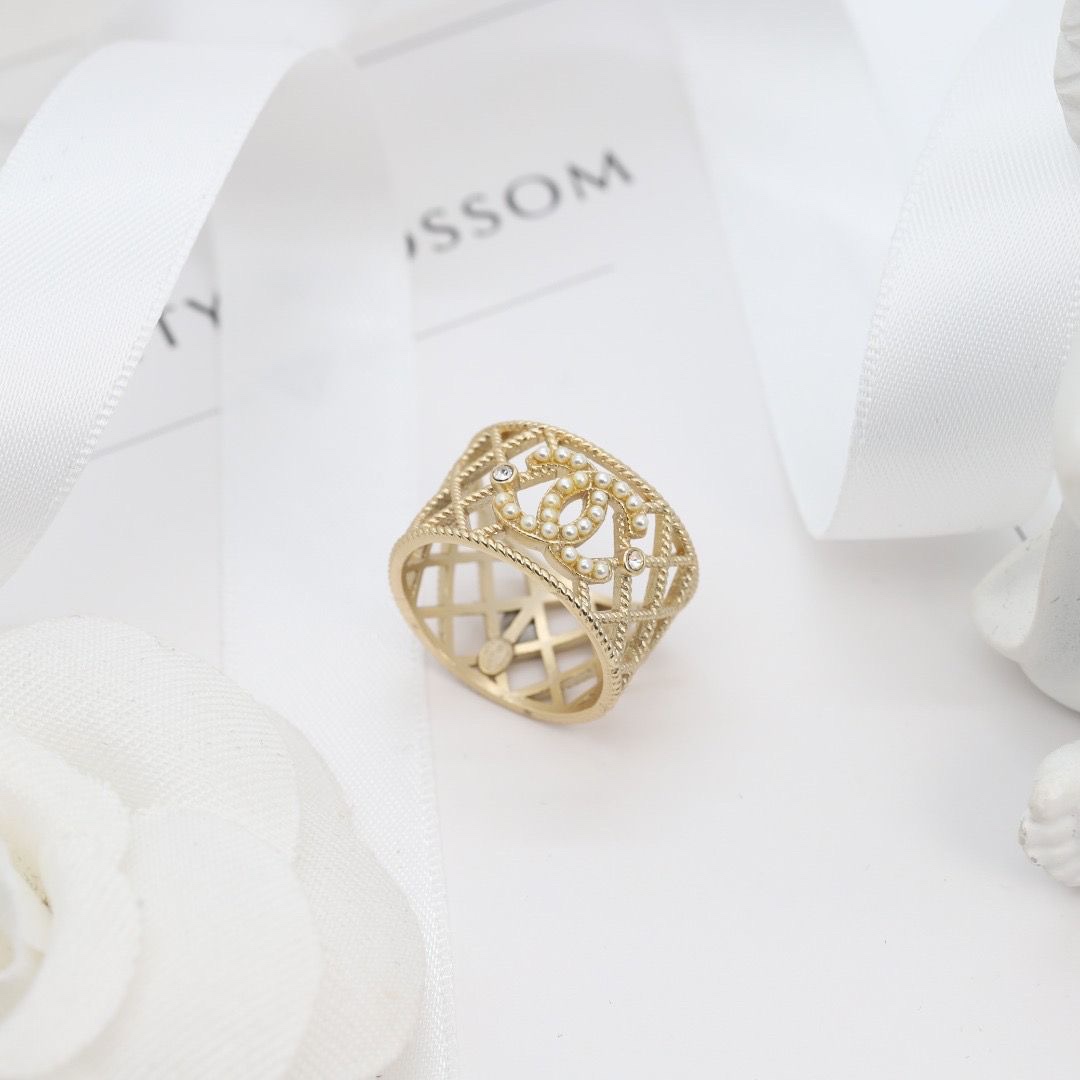 Chanel Light Gold Hollow Pearl CC Ring - Original Replica Club