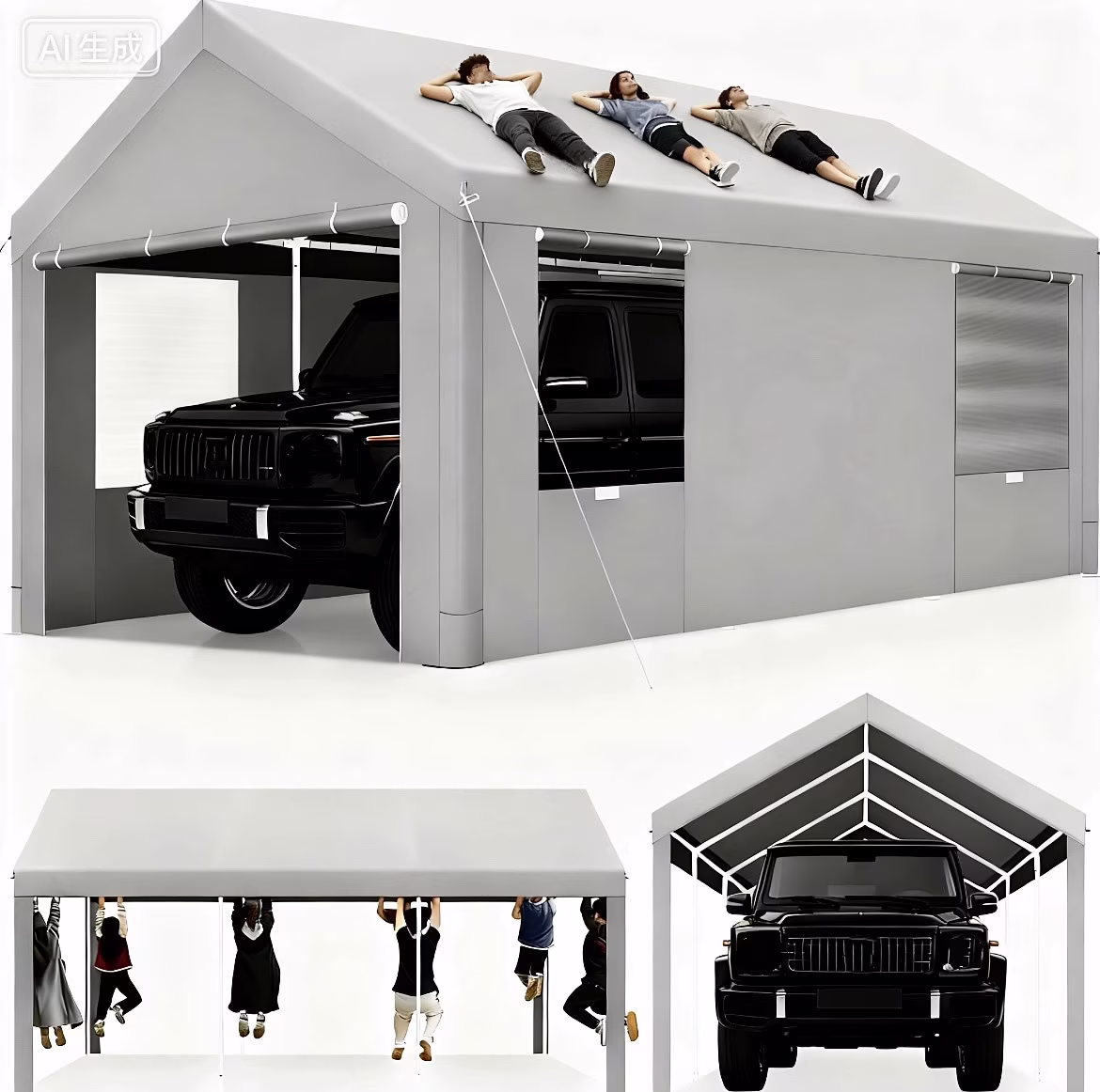COBIZI Carport 10'X20' Large Heavy Duty Car Tent with Powder - Coated Steel Frame, Portable Garage with Removable Sidewalls Doors, Car Canopy with All - Season Tarp for Outdoor Party, Birthday, Gray(10x20(Without Sidewalls)/White(WIth a six-month warranty))
