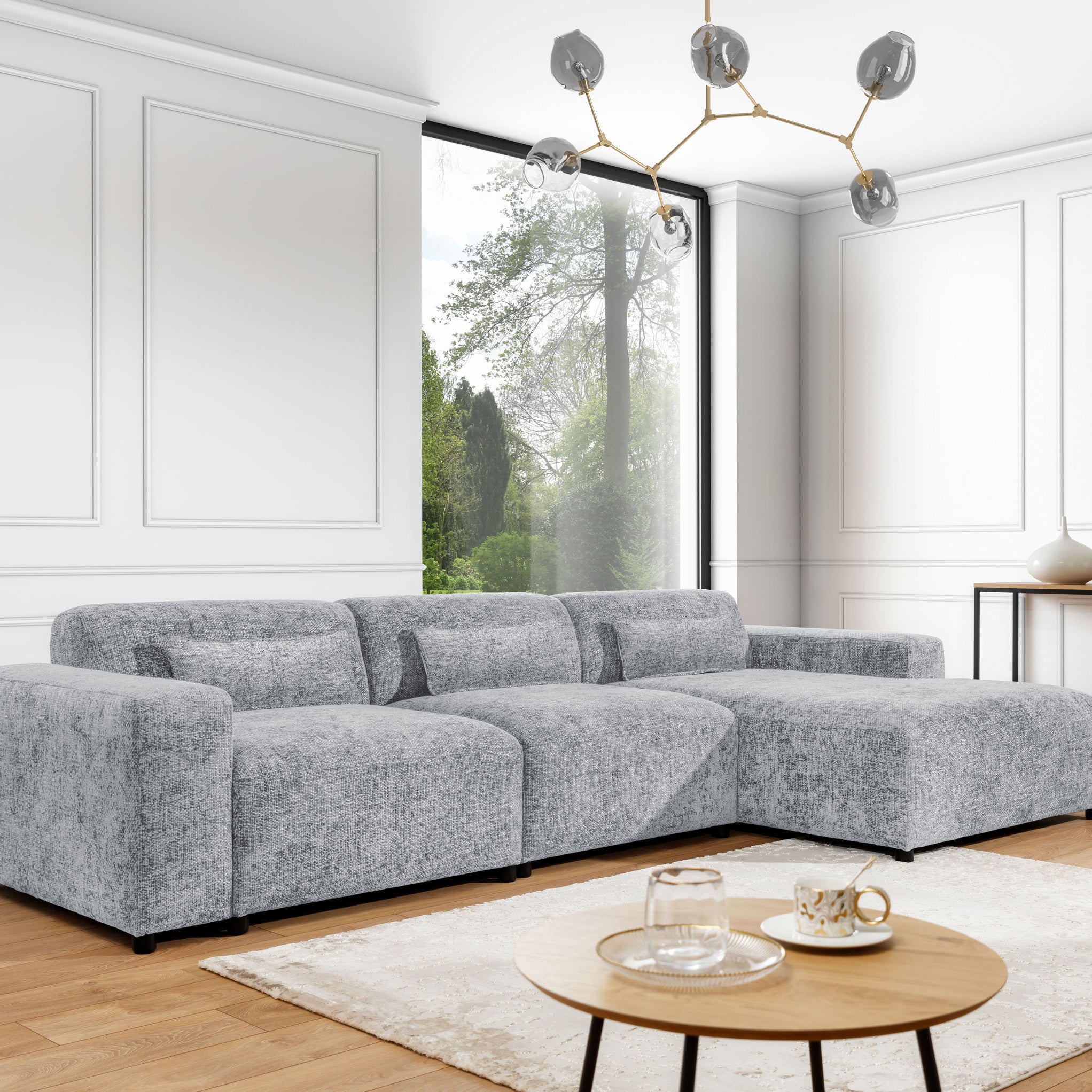 Blokker Velura Hoekbank Rechts `Big - Chenille - Grijs
