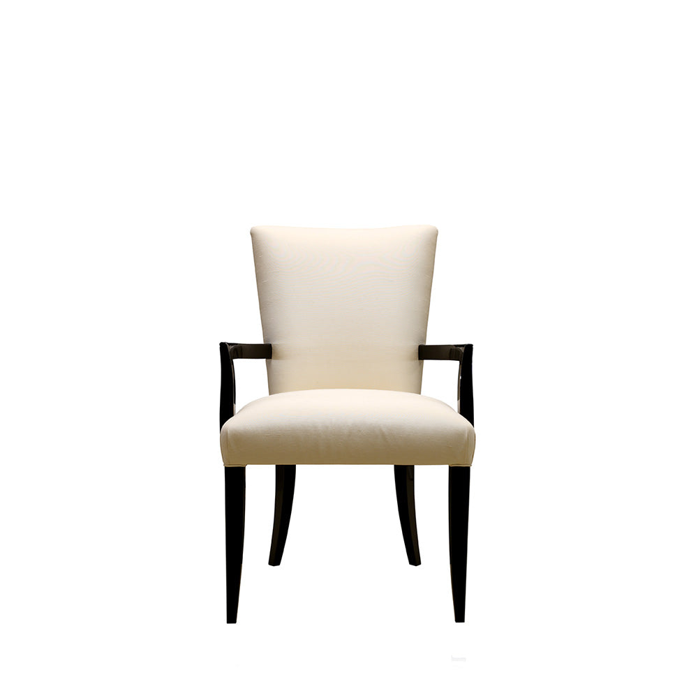 CHAISE CONTEMPORAINE MASQUE DE FEMME - CRISTAL INCOLORE, LAQUÉ NOIR ET SOIE IVOIRE, CHAISE AVEC ACCOUDOIRS