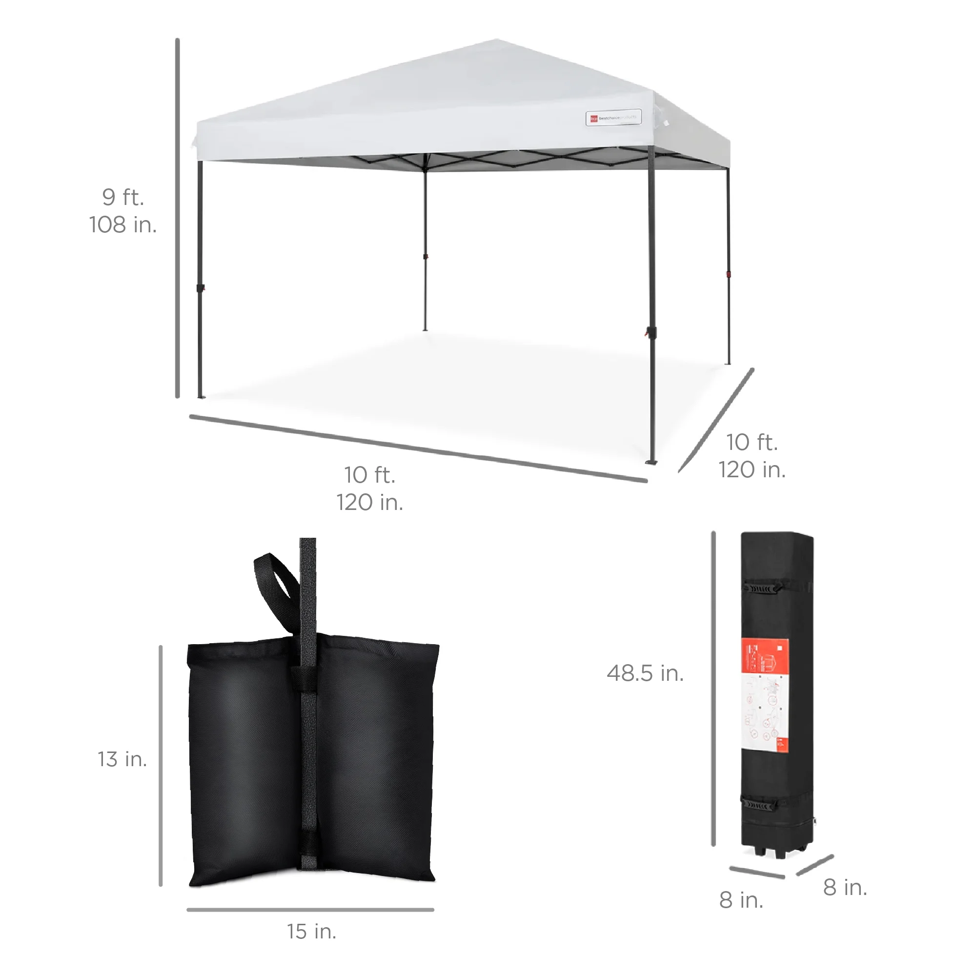 Best Choice Products 10x10ft Easy Setup Pop Up Canopy w/ 1-Button Setup, Wheeled Case, 4 Weight Bags - White - Image 18