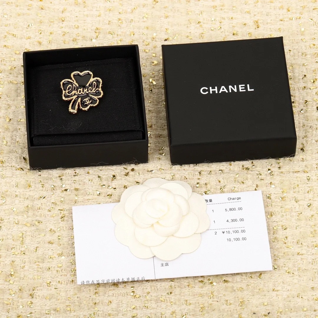 Chanel Black Lucky Clover Brooch - Original Replica Club