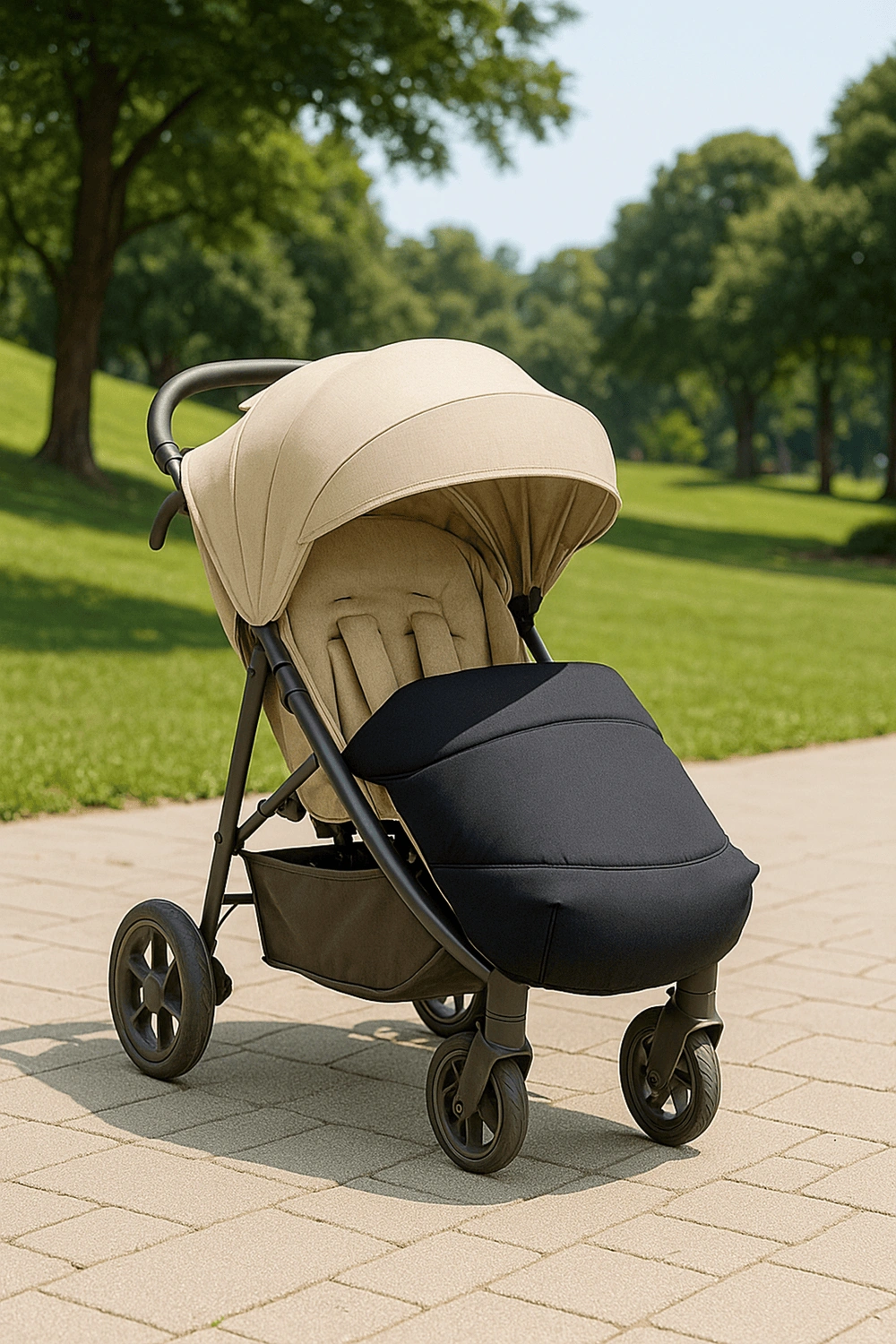Cochecito de bebé, carrito plegable con respaldo ajustable en 4 posiciones y cubrepiés extraíble, hasta 22 kg, arnés de seguridad, colores beige y negro, apto para 0 - 48 meses