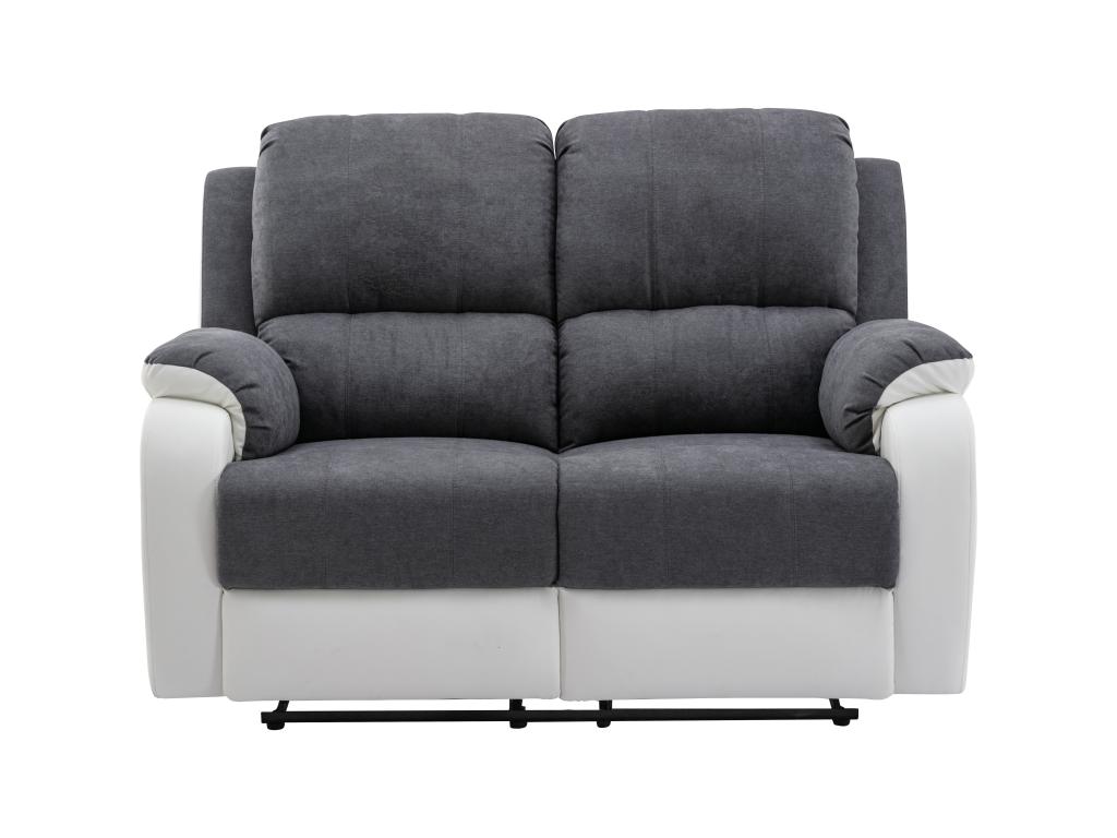 Sofá doble reclinable - costura gris y blanca - microfibra + polipiel