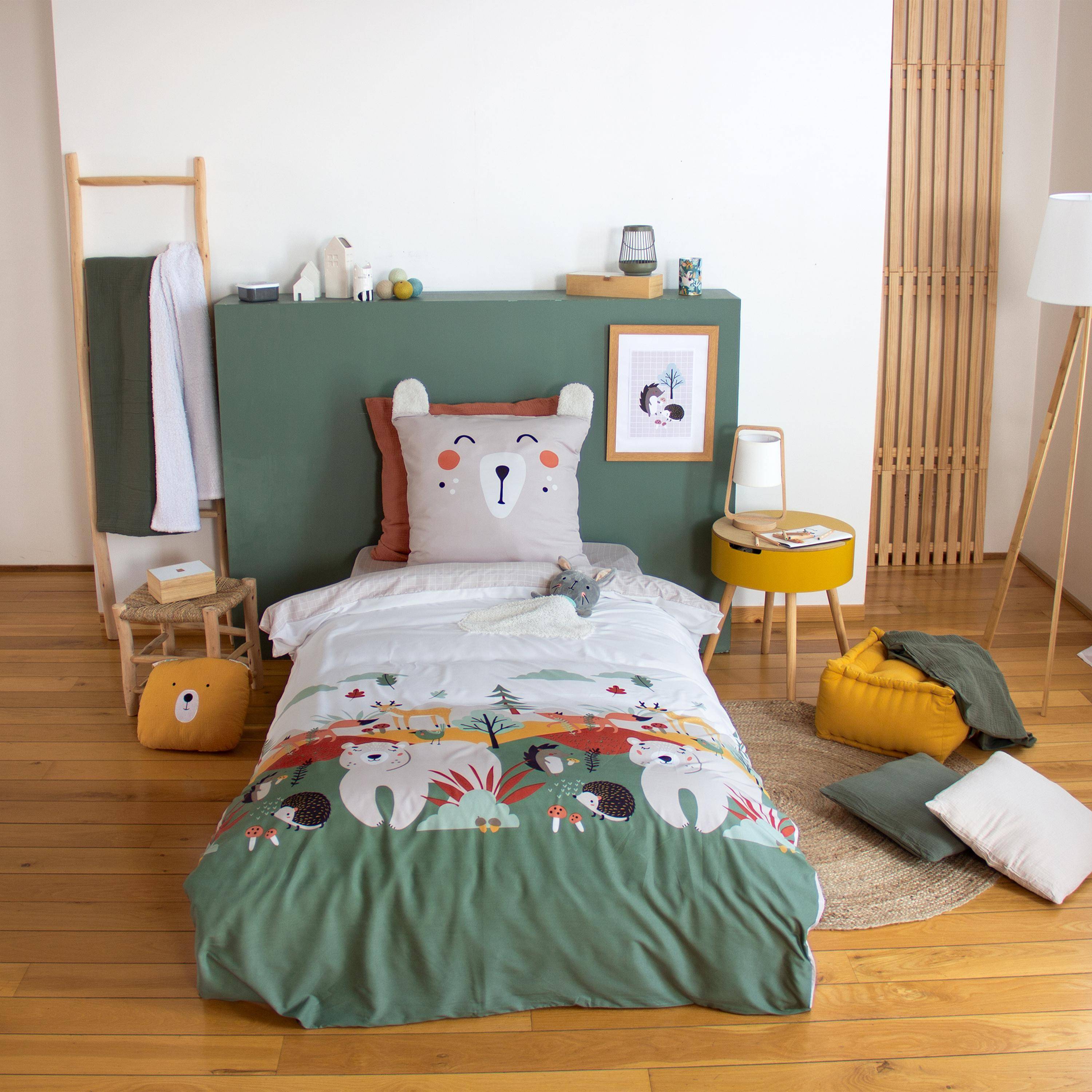 Robin - Ropa de cama de microfibra reversible impreso bosque de otoño, 1 plaza