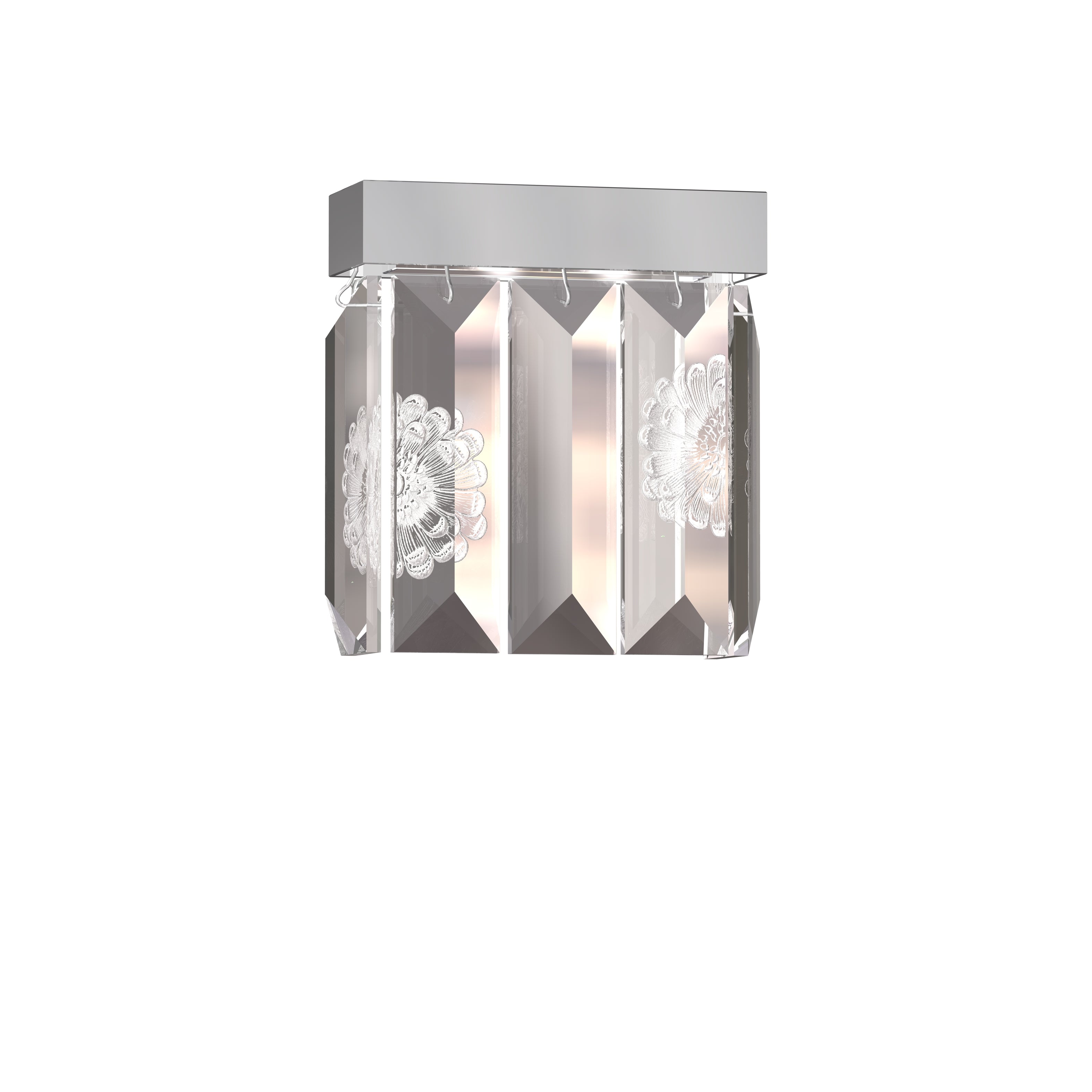 APPLIQUE SERENE 5 PRISMES DAHLIA, RECTANGULAIRE - CRISTAL INCOLORE, FINITION NICKEL (PLAQUÉ)