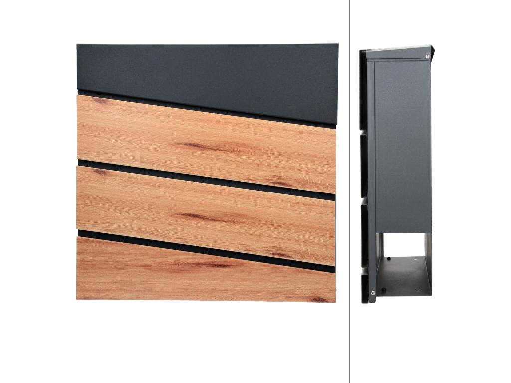 Buzón de pie con compartimento para periódicos antracita con diseño de madera