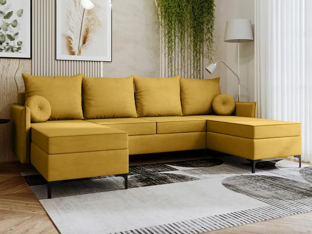 Sofá rinconero Habitarluz 111 Amarillo Función de descanso Caja de ropa de cama 281x168cm 78211EUHW