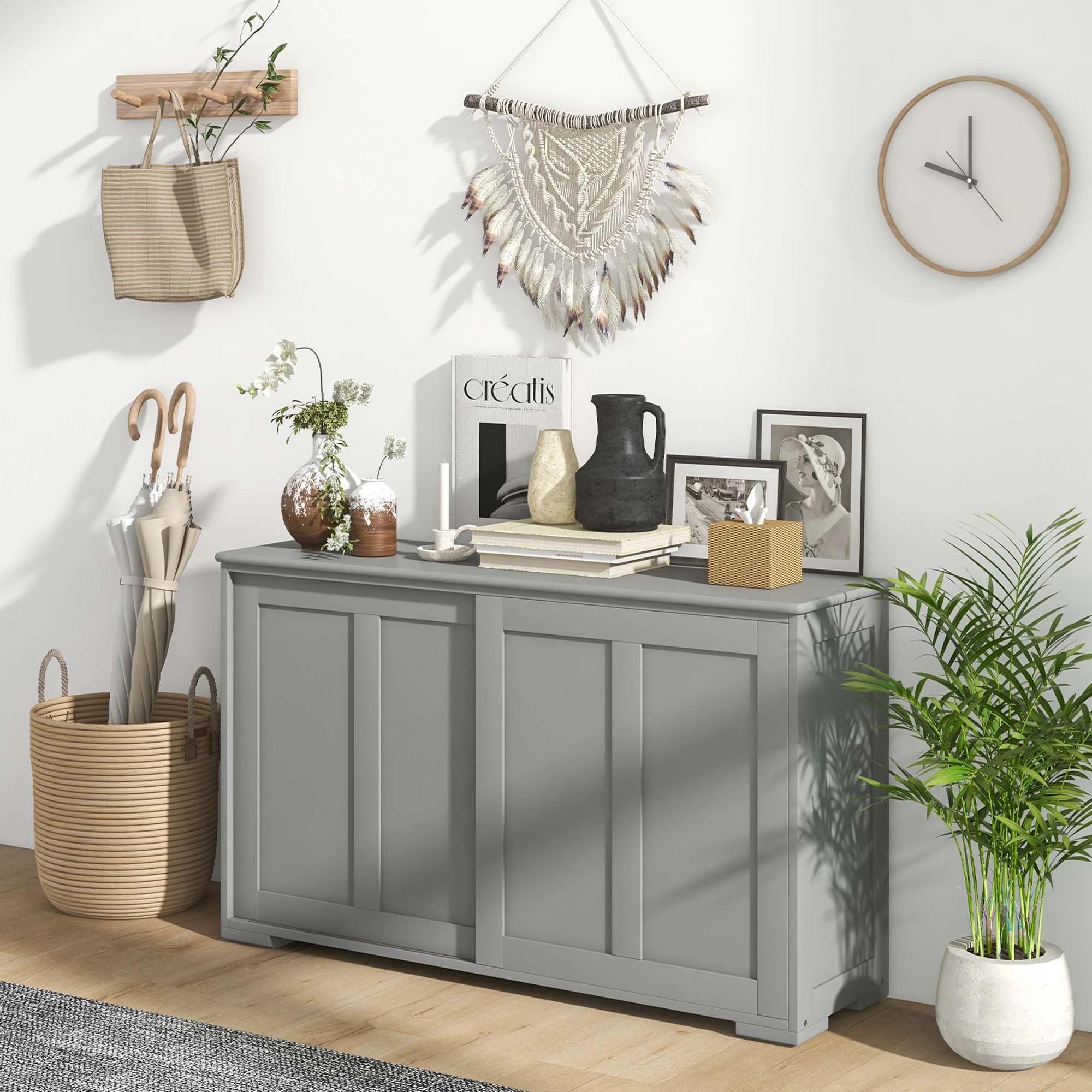 Costway Kitchen Storage Cabinet Sideboard Buffet Cupboard Wood Sliding Door Pantry White - Image 37