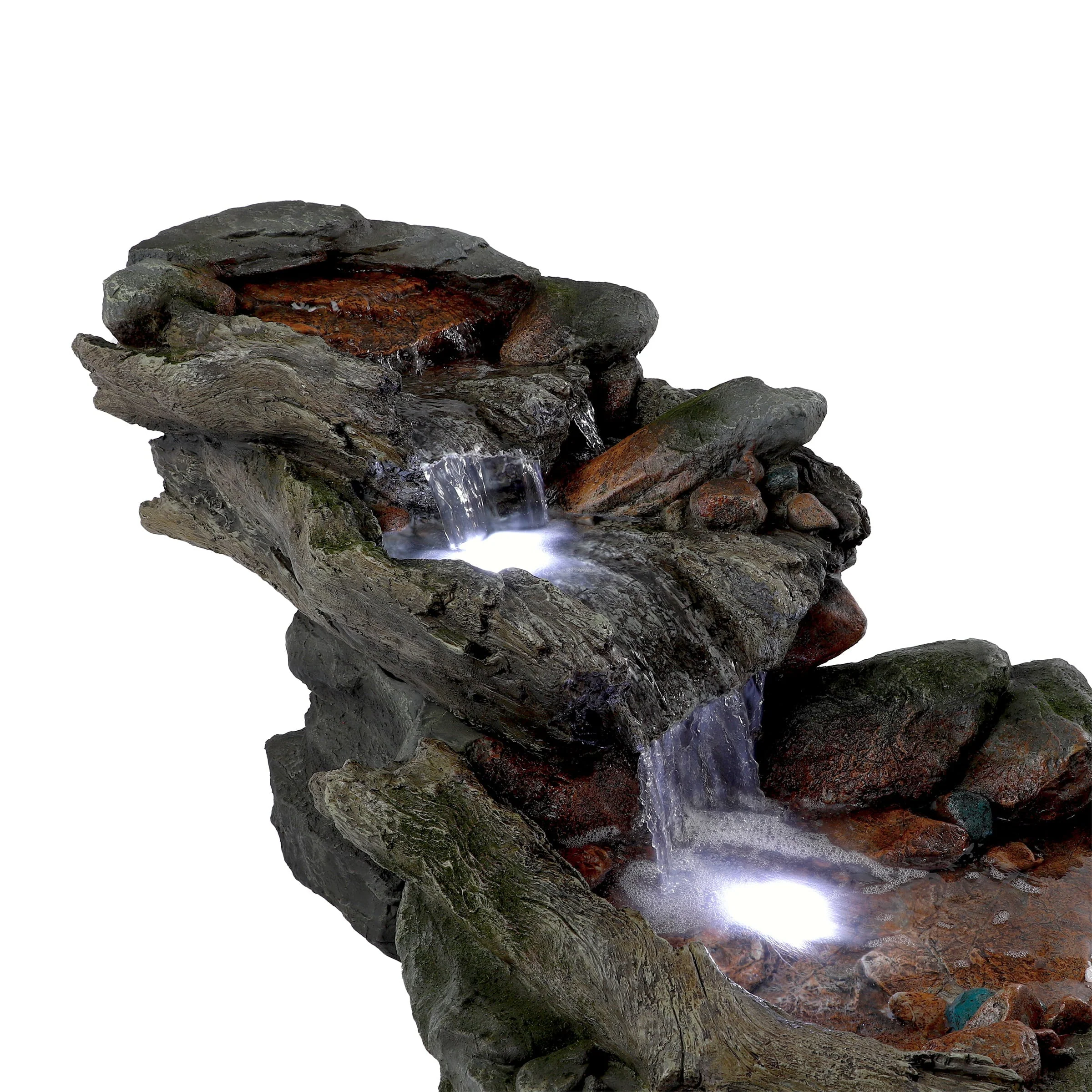 Alpine Corporation Outdoor 3-Tier Rainforest Rock Water Fountain with LED Lights - Image 12