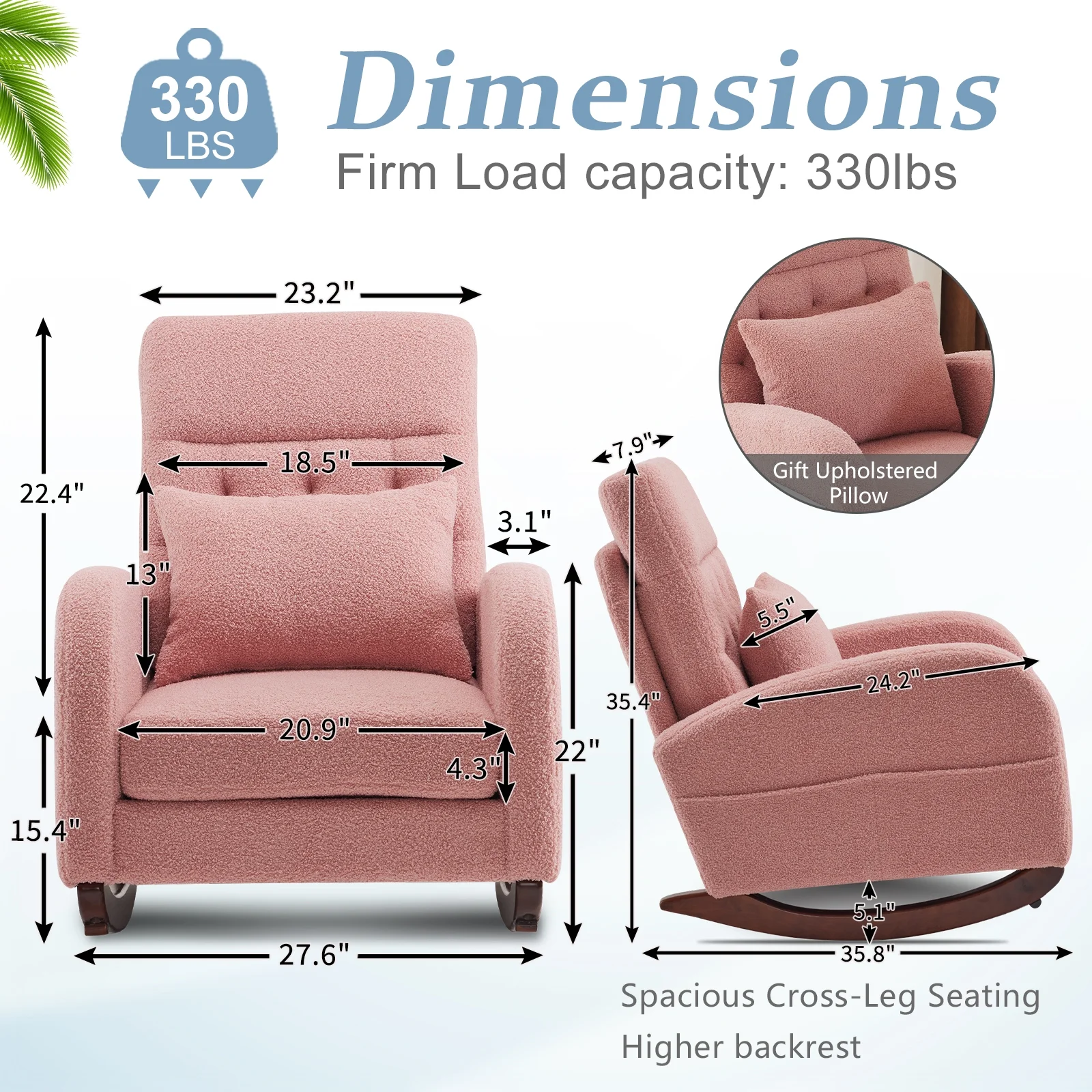 Ktaxon Rocking Accent Chair Glider Reading Chair Comfy Teddy Velvet Upholstered Single Sofa Rocker for Living Room, Nursery, Bedroom Beige - Image 57