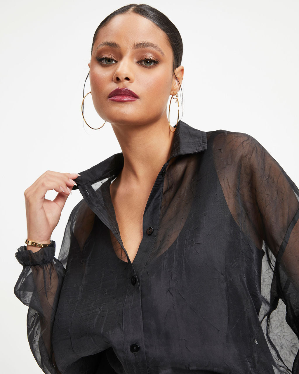 Oh Hey Lucy Organza Button Down Top - Black - Se7enfashion