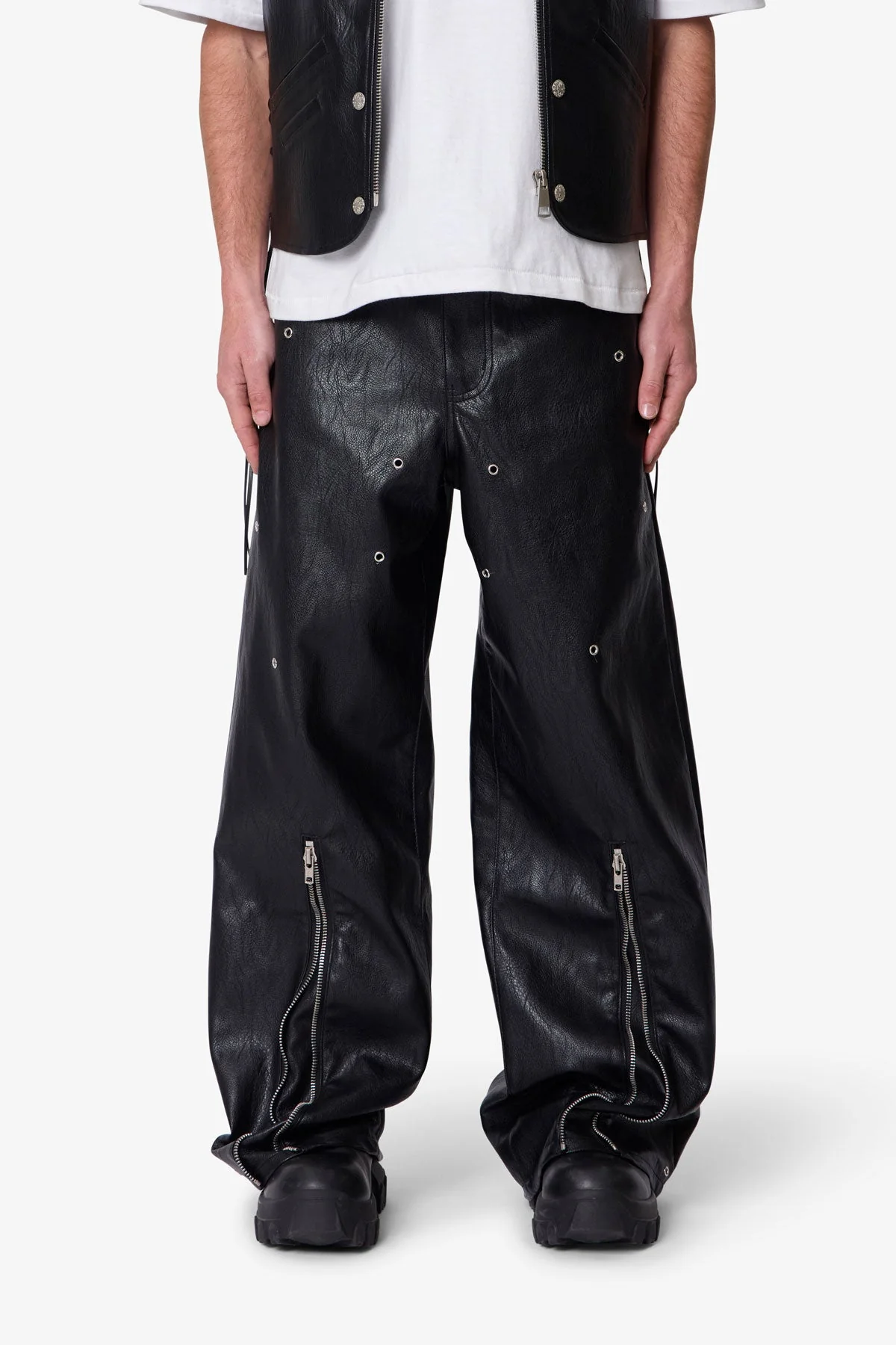 Leather Rave Zip Pants - Black