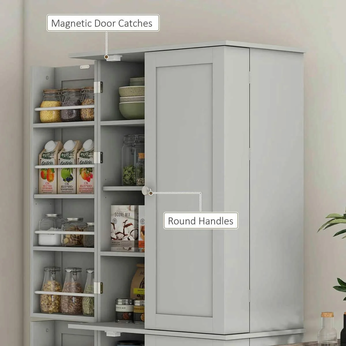 Spaco 17-Tier Kitchen Small Pantry Cabinet with 2 Doors and 6 Adjustable Shelves, Cabinet Pantry, Freestanding 5-Tier Shelving Pantries for Kitchen Storage, Gray - Image 60
