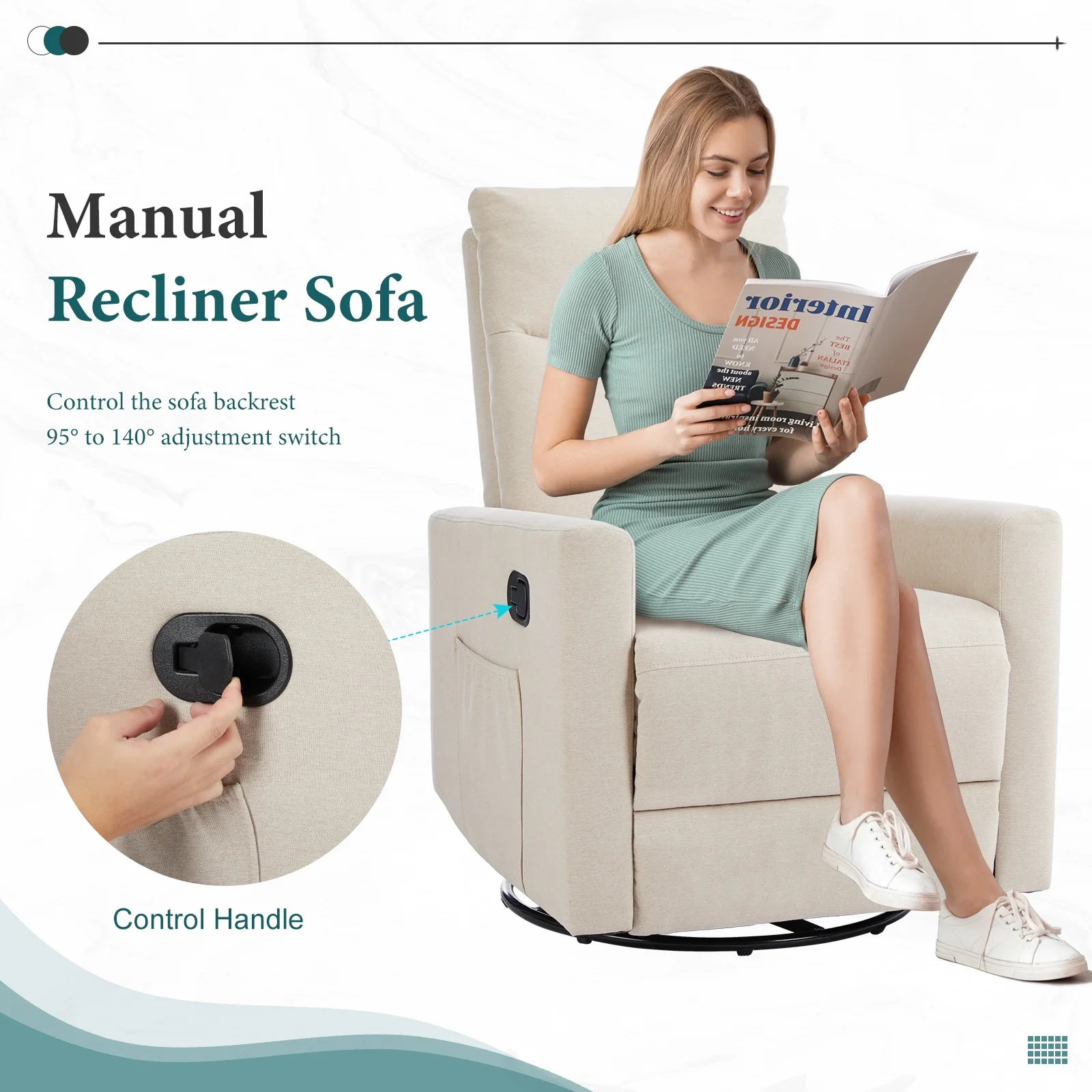 Recliner Message Chair with Footrest, Swivel Rocking Glider, High Back Upholstered Deep Seat for Living Room, Grey - Image 26