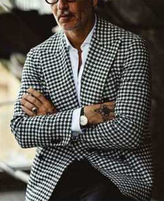 Plaid Print Double Breasted Lapel Blazer