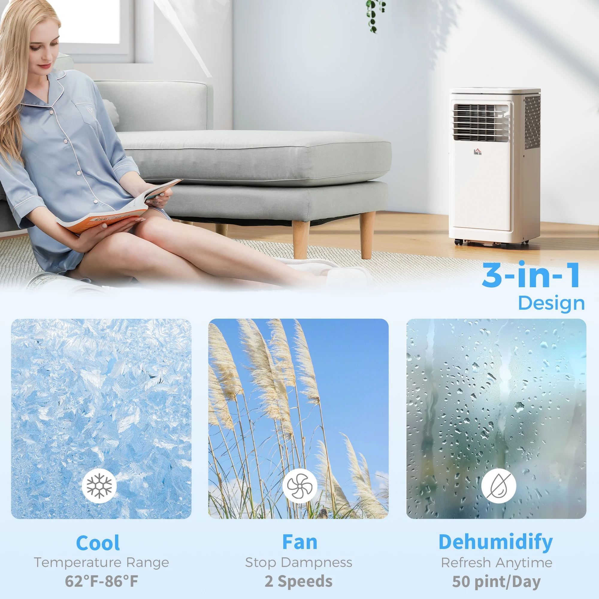 HOMCOM 8,000 BTU Portable Air Conditioner Fan with Remote for Rooms Up to 344 Sq. Ft., Evaporative Cooler, Home AC Unit with Dehumidifier, Black - Image 12