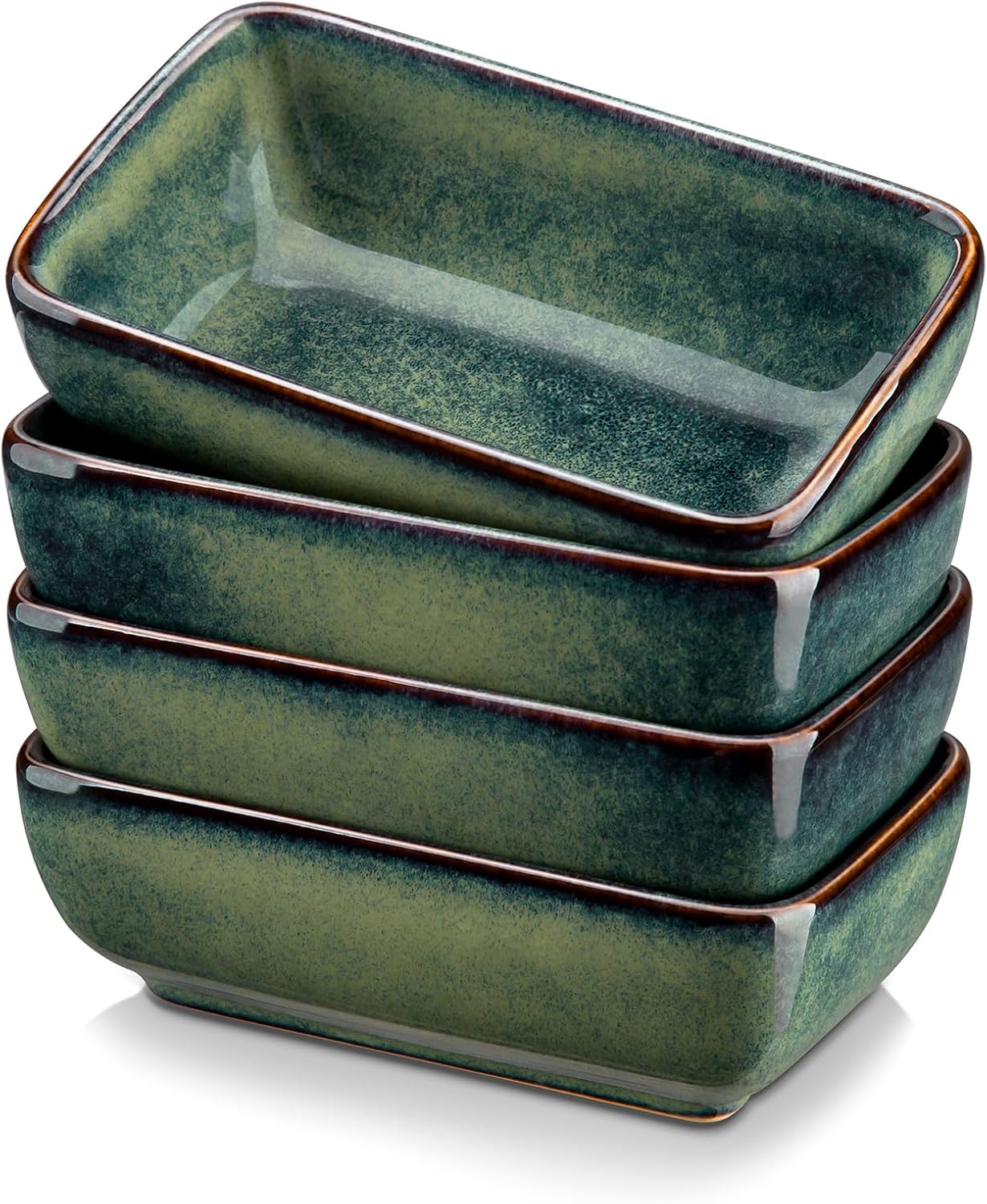 vancasso Stern 6 Oz Dipping Bowls, 3.7 Inches Ceramic Soy Sauce Dish, Square Side Dishes, Small Appetizer Plates Set of 4, Green