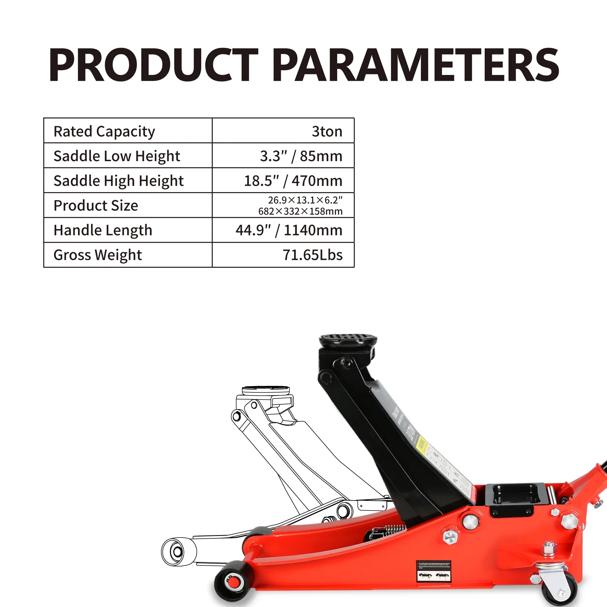 Seizeen Low Profile 3 Ton 6600 lbs Trolley Jack With Dual Lift Pump - Red - Image 3 Seizeen Low Profile 3 Ton 6600 lbs Trolley Jack With Dual Lift Pump - Red - Image 3