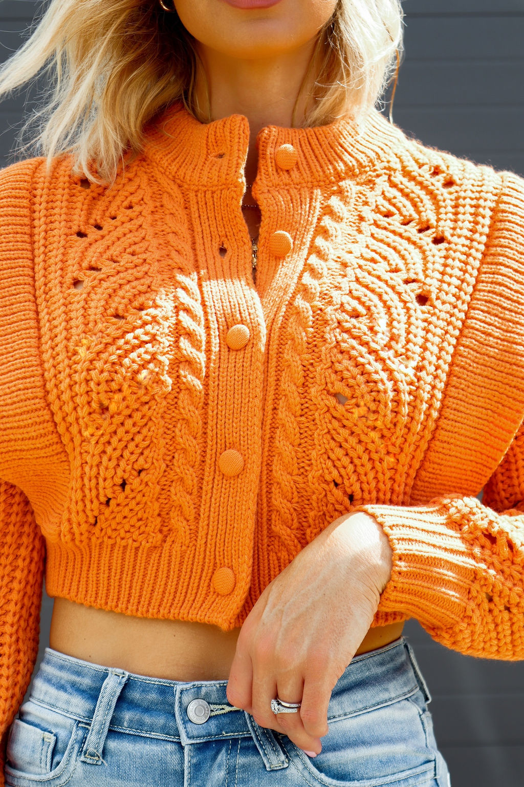 Super Cute Knit Cropped Cardigan - Orange - Se7enfashion