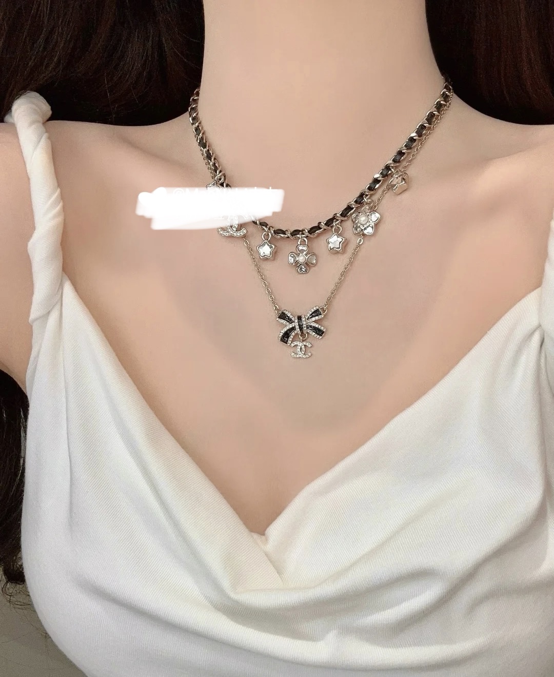 Chanel Black Bow CC Pendant Necklace and Bracelet - Original Replica Club
