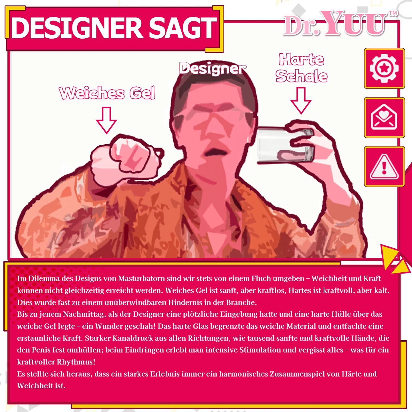 Designkonzept des Hooh Chan Masturbators mit harter Außenschale und weichem Gel für intensiven Kanaldruck