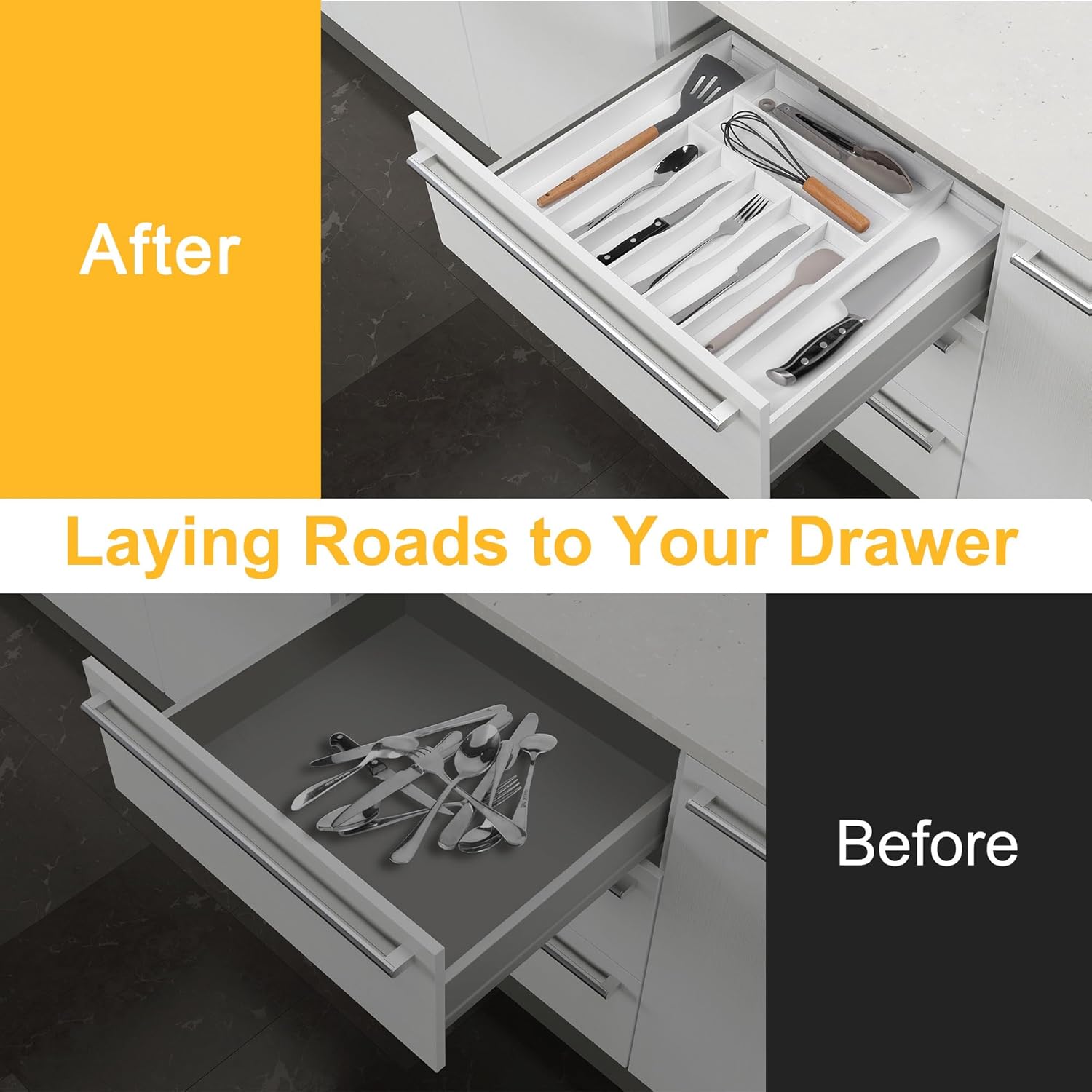 Large Premium Bamboo Silverware Organizer - Expandable Drawer Organizer & Utensil Organizer - 17