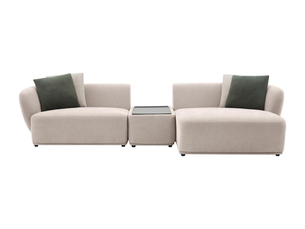 Sofá rinconera derecho modular con estante de tela beige RANASO