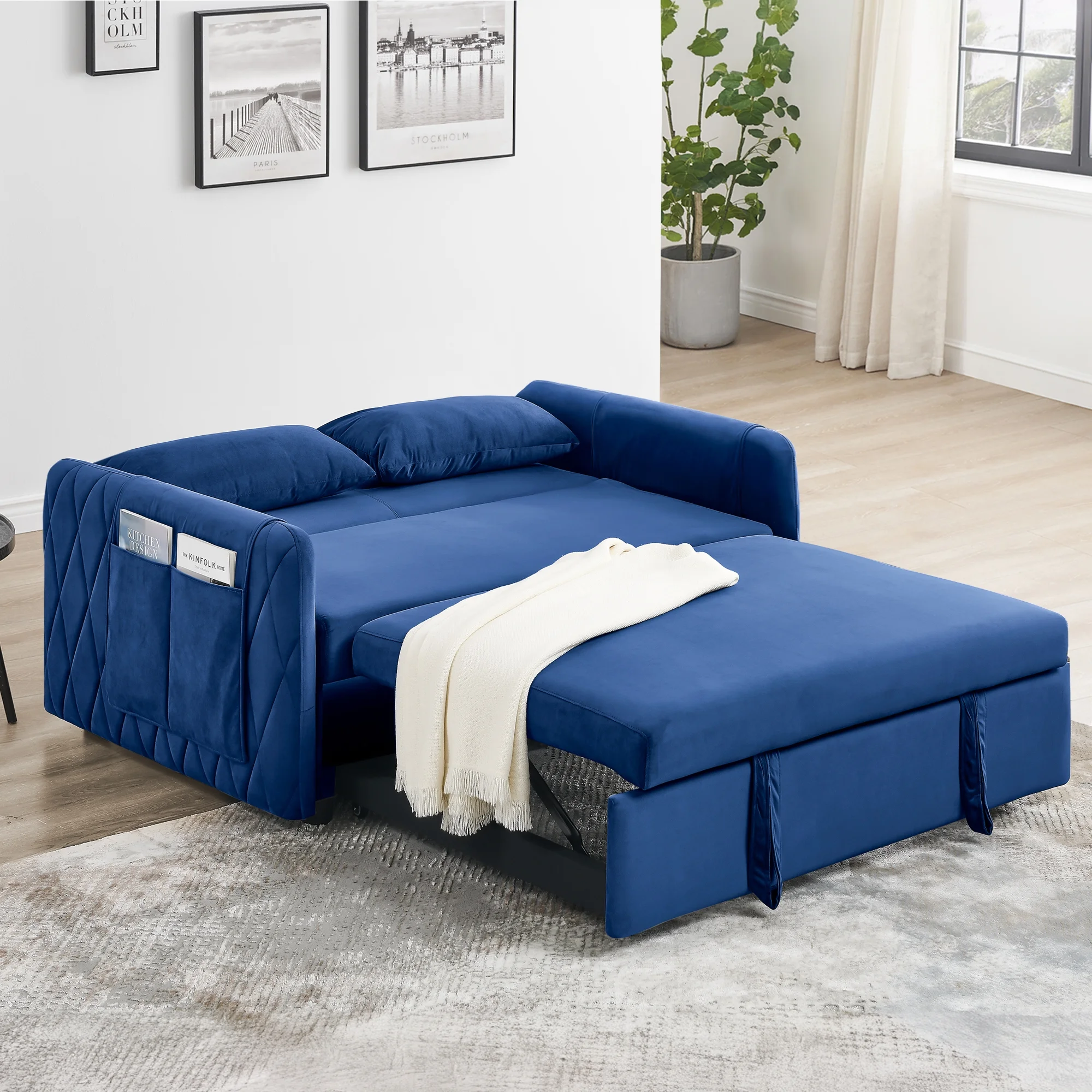 Convertible Sofa Bed,3 in 1 Sleeper Sofa with 2 Pillows and Adjustable Backrest for Living Room Office,Black - Image 30