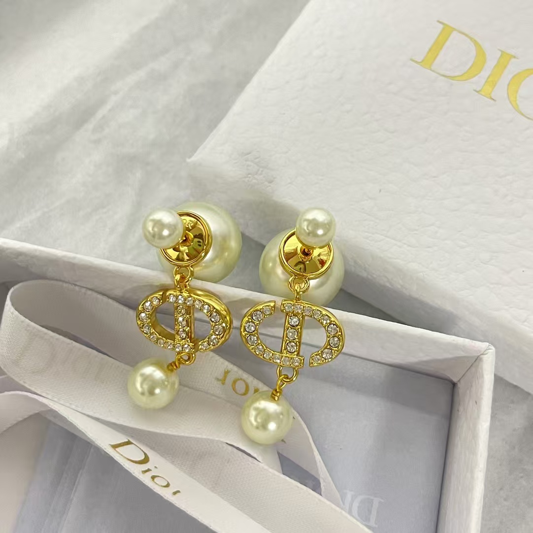 Dior Diamond CD Pearl Drop Earrings - Original Replica Club