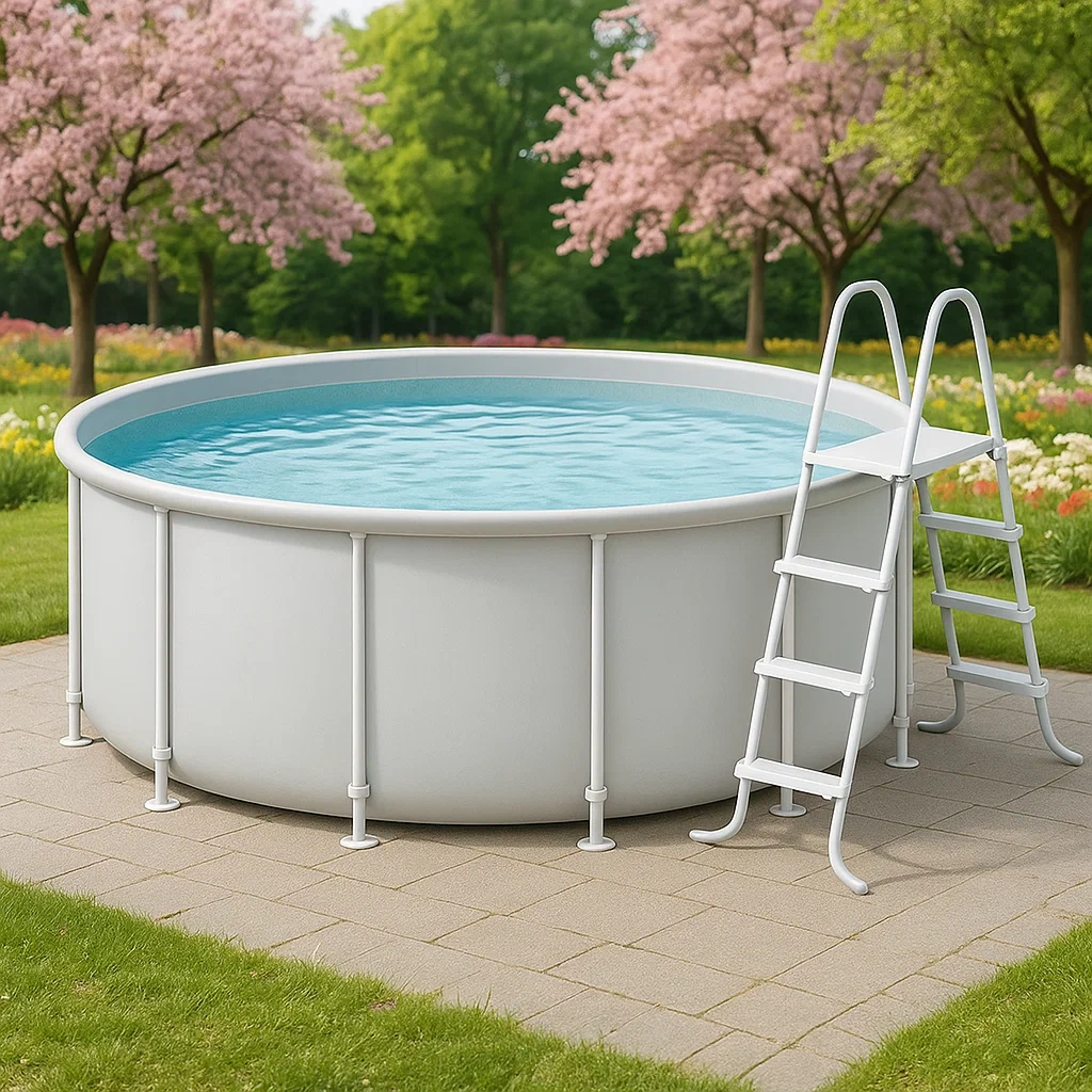 Piscina tubular redonda desmontable de acero 358x98 cm blanco/azul con filtro y escalera OJBTtXy275oV