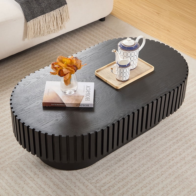 FFH 43.7 inch Oval Coffee Table for Living Room,Handcraft Rustic Corner Coffee Table Nature Wood Relief Sturdy Pedestal for Apartmen,Side Table Centre Table,Nature Wood - Image 96