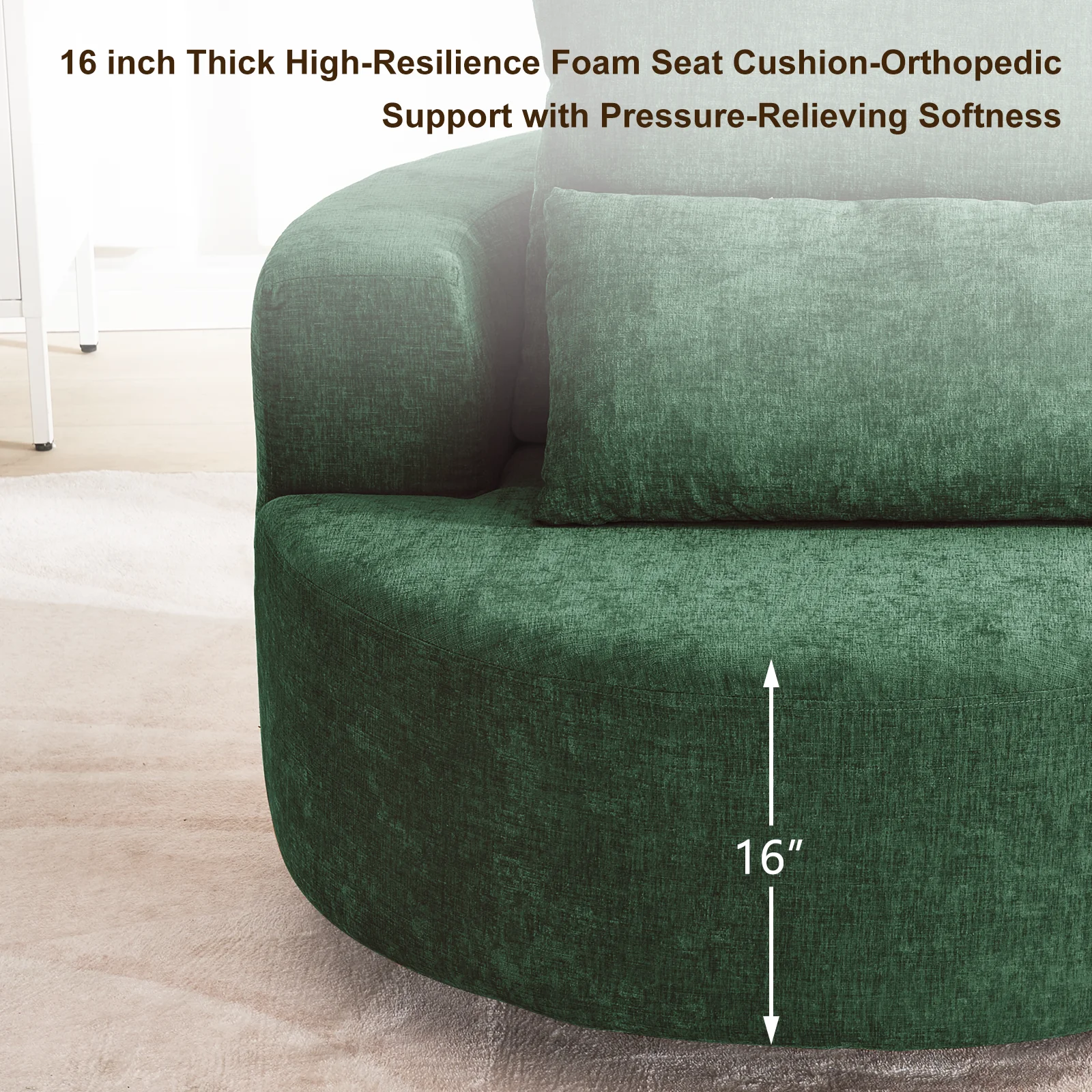 Fumahaus Upholstered Swivel Accent Chair, Oversized Comfy Round Sofa Chair with Two Pillows, Leisure Sofa Chair for Living Room Bedroom, Beige - Image 38
