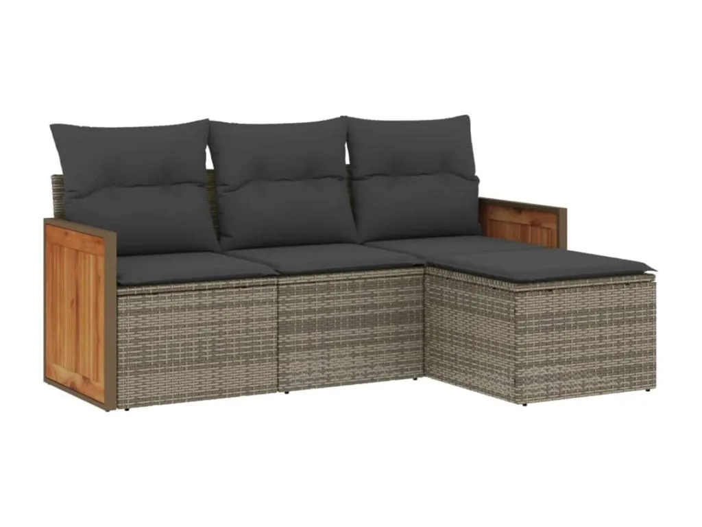 Set de sofás de jardín 4 pzas y cojines ratán sintético gris ngbl06263