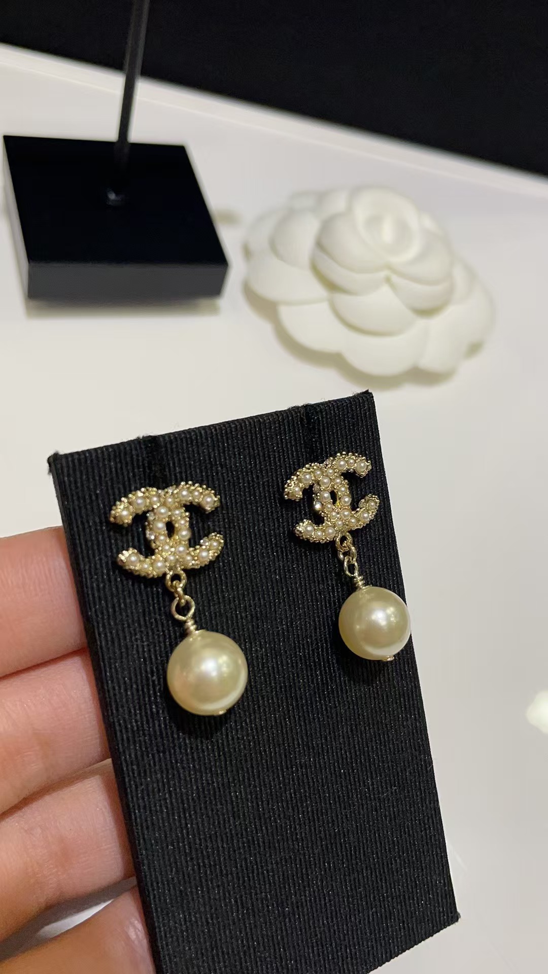 Chanel Double C with Pearl Drop Earrings - Original Replica Club