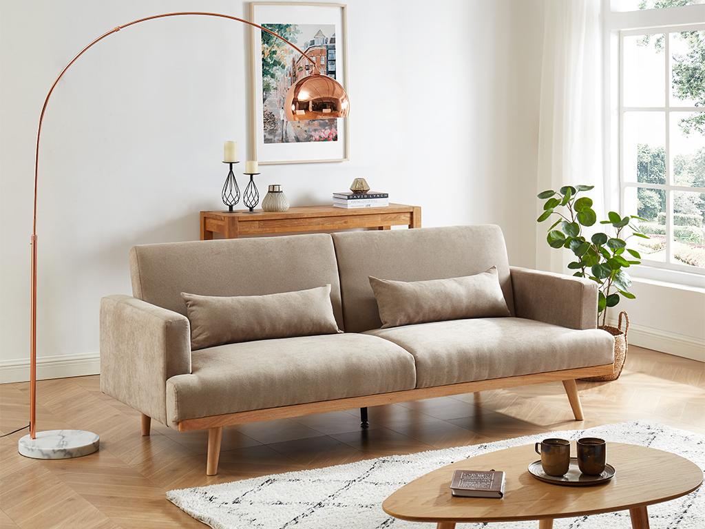 Sofá cama de 3 plazas de tela beige