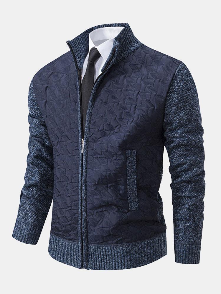 Quilted Jacquard Zip Up Sweater