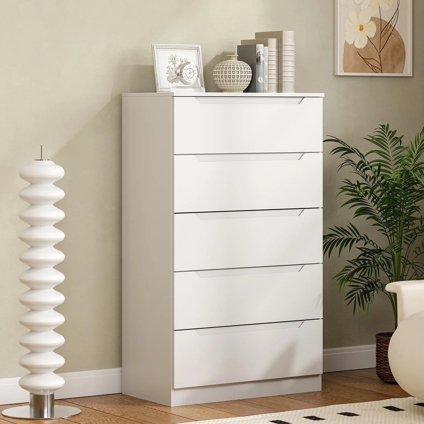 Winkalon Vertical 5 Drawer Dresser, Wood Storage Cabinet with Upgraded Stable Base for Bedroom Living Room, Black - Image 9