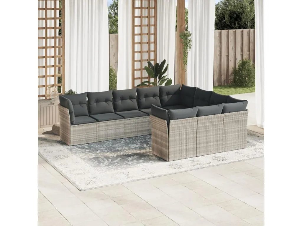 Set sofás jardín 10 pzas con cojines ratán sintético gris claro 69188NKPP