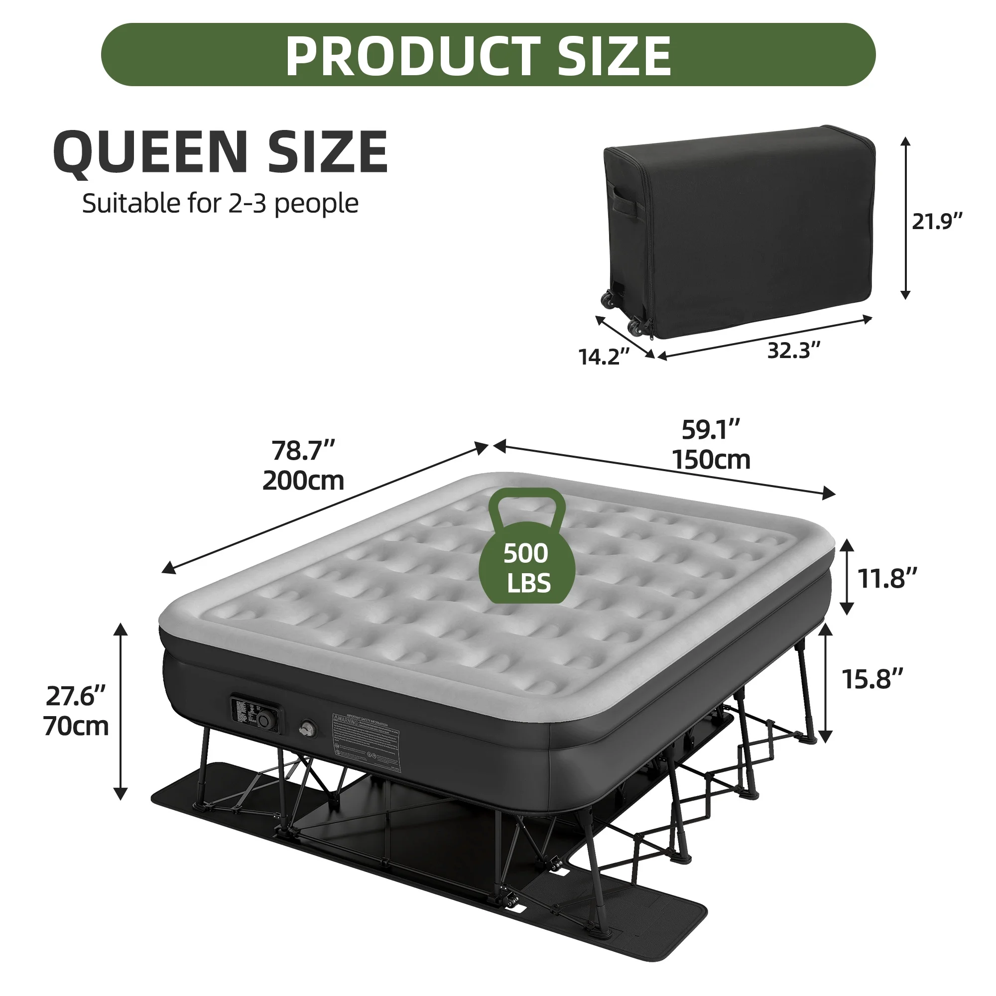 Uforic Inflatable Queen Air Mattress with Built-in Pump, Frame, Velvet Surface & Portable Storage Case, Khaki - Image 15
