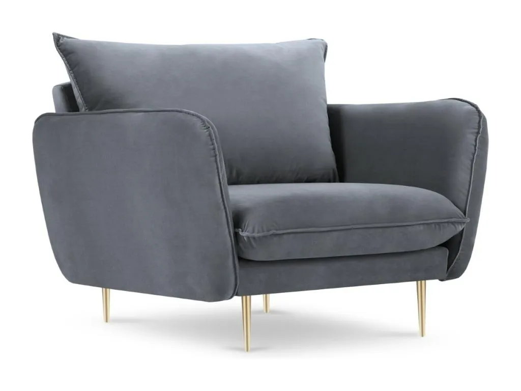 Sillón Quietena de terciopelo azul grisáceo - 97x94x95cm