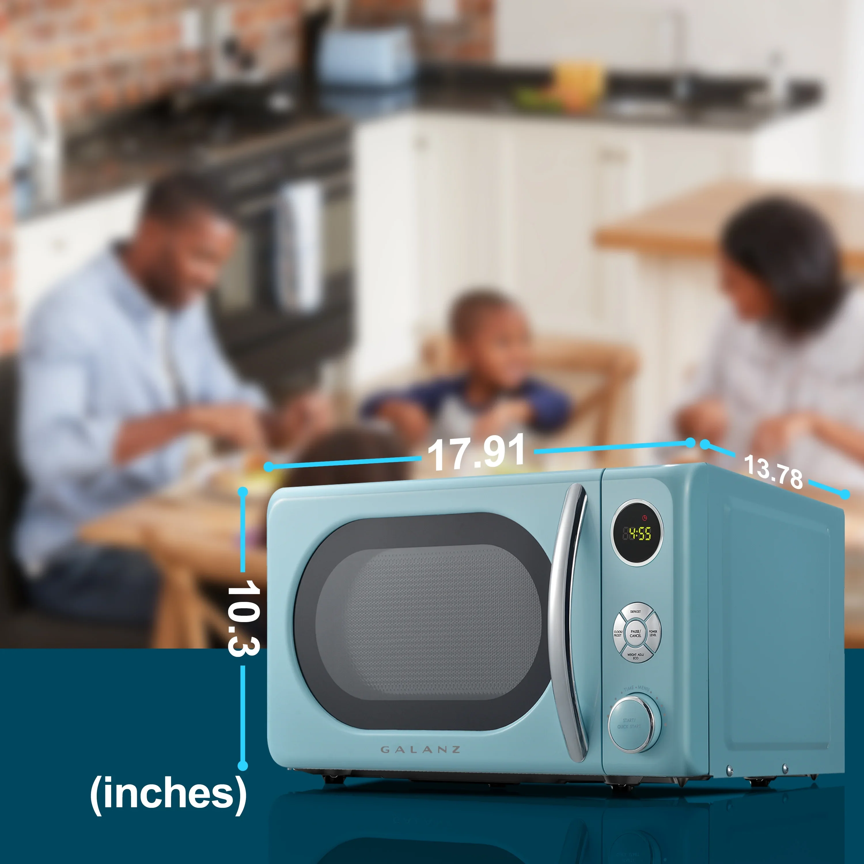 Galanz 0.7 Cu ft Retro Countertop Microwave Oven, 700 Watts, Blue, New