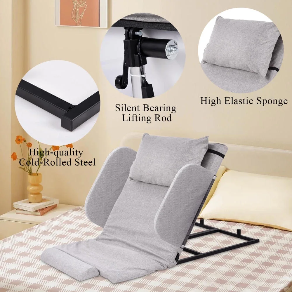 Electric Lifting Backrest for Bed, Folding Adjustable Multi-Function Neck Head and Lumbar Back Support for Elder, Electric Lifting Backrest Pillow with Electric Pump System (Gray with Armrest) - Image 7