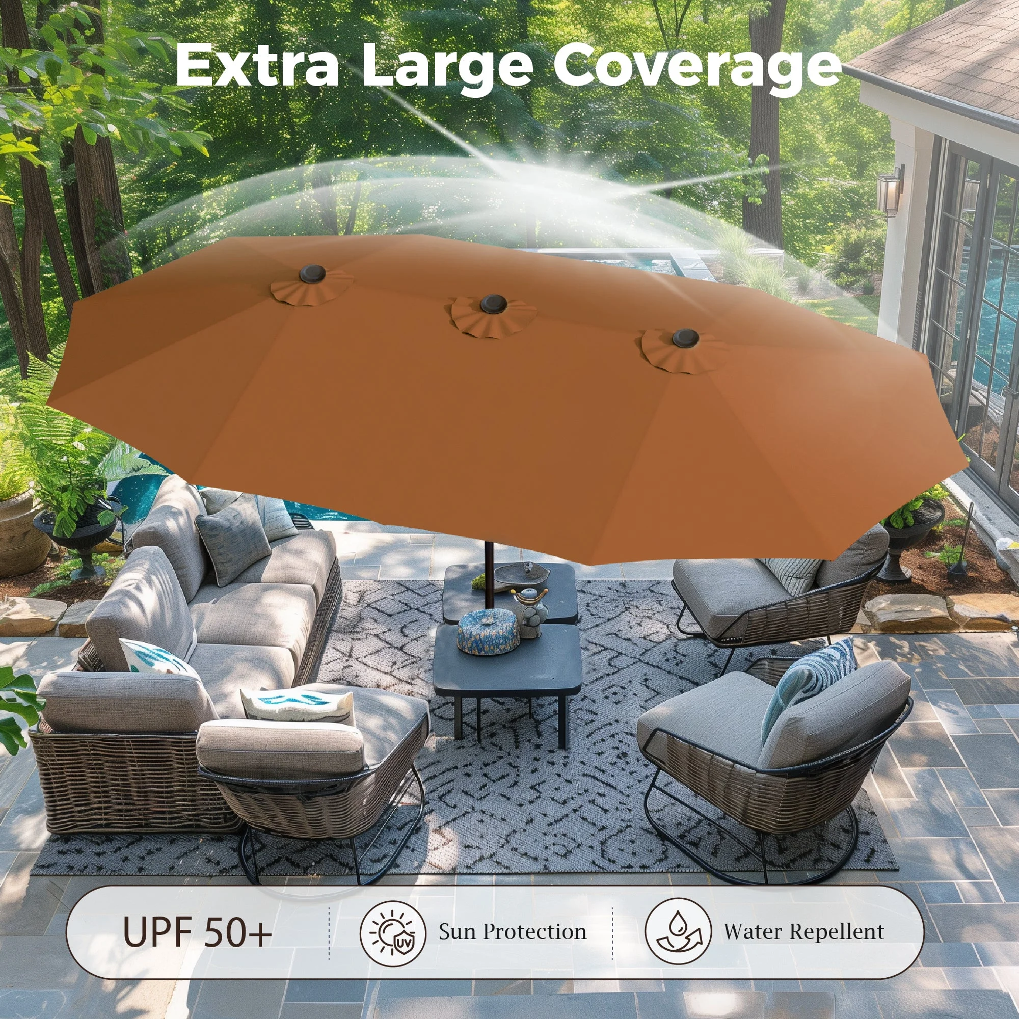 Alpha Joy 15ft Outdoor Patio Umbrella Extra-Large Double-Sided Garden Umbrella with Crank Handle and Base - Smoky Gray - Image 45
