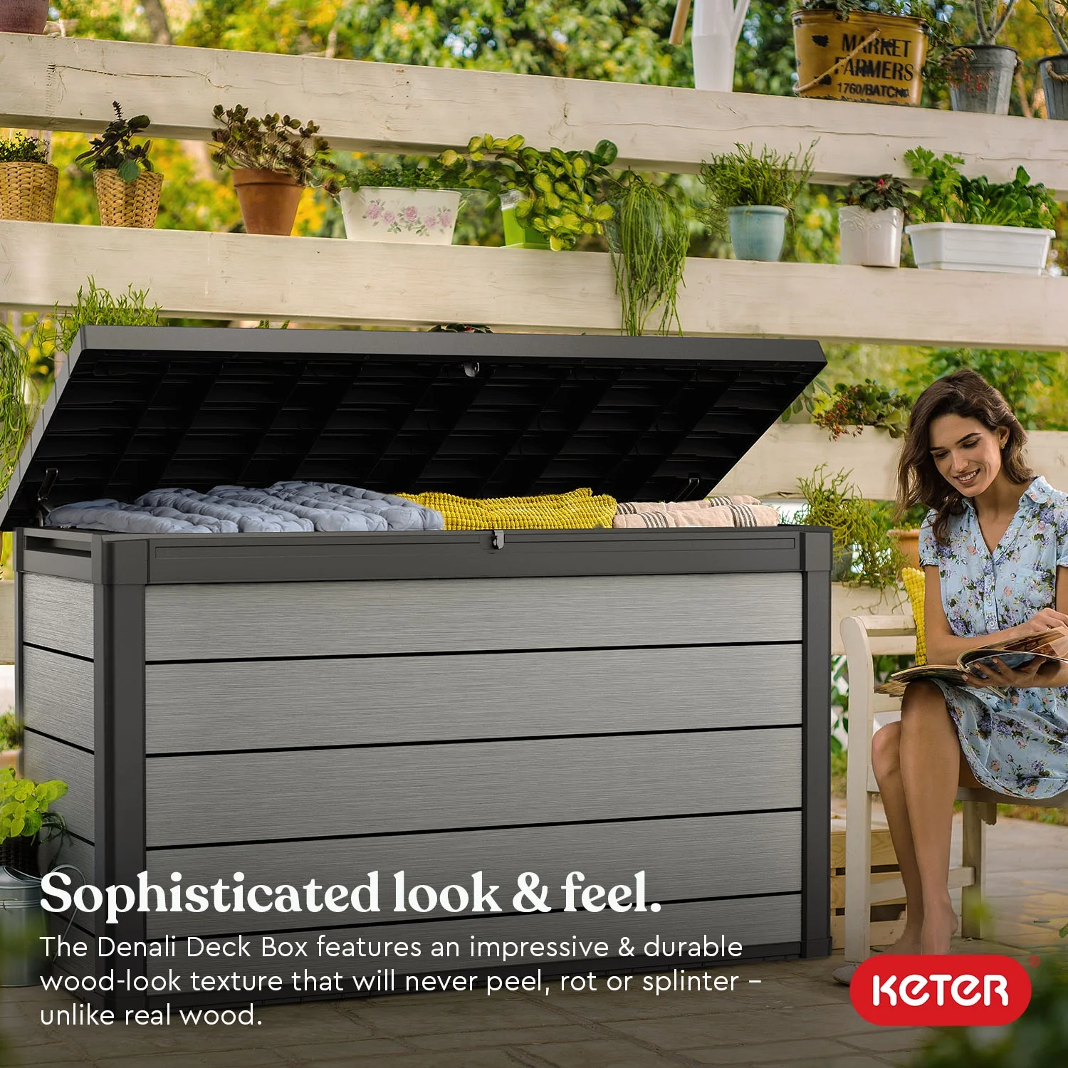 Keter Denali Grey 200 Gallon Durable Resin Outdoor Storage Deck Box Ideal Store Garden Tools and Pool Toys, Grey - Image 12