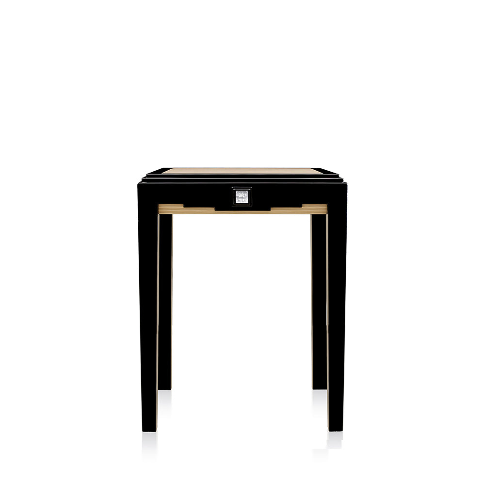 TABLE D'APPOINT MASQUE DE FEMME - CRISTAL INCOLORE, LAQUÉ NOIR ET FRÊNE IVOIRE, MOYEN MODÈLE