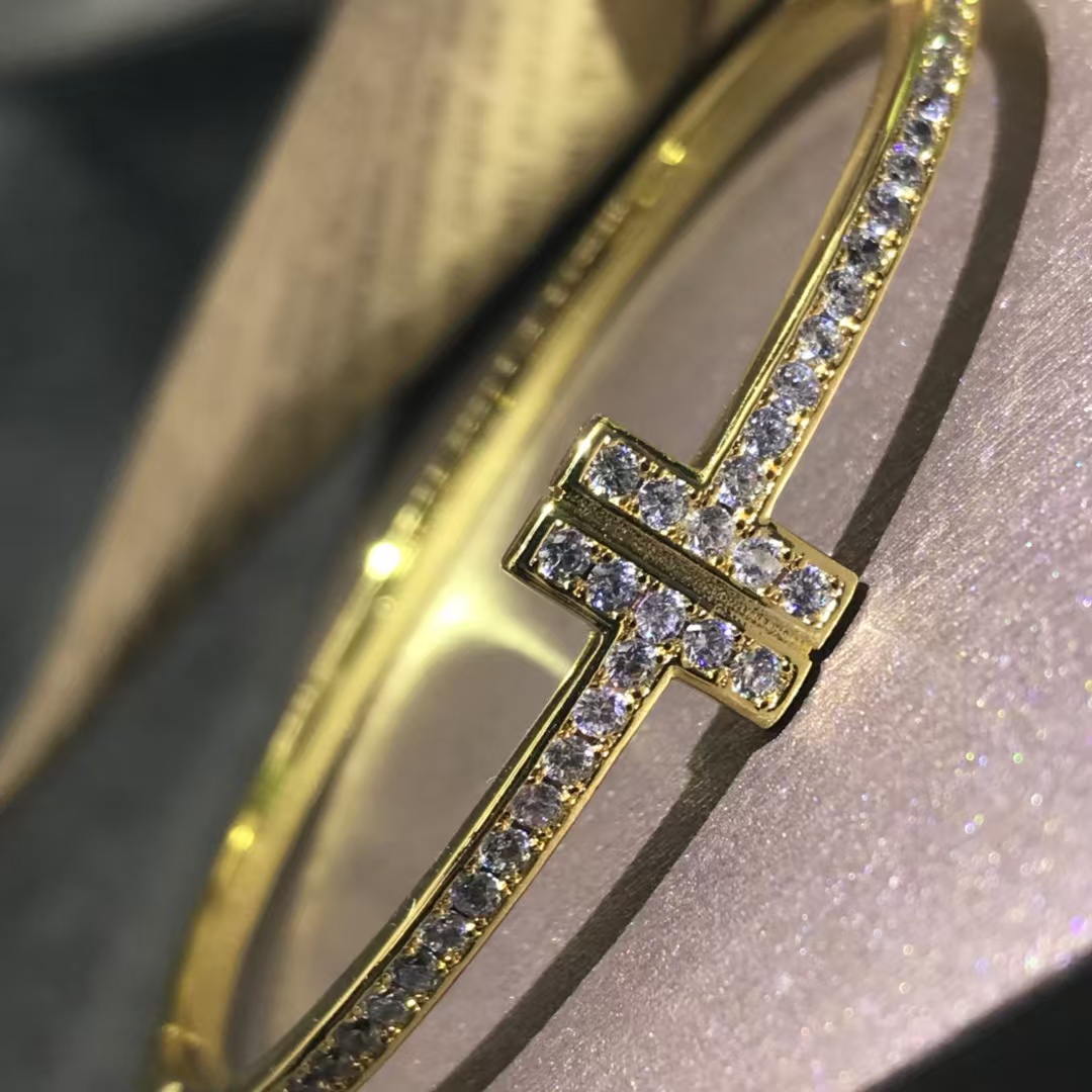Tiffany Full Diamond Paved Double T Bangle Bracelet - Original Replica Club