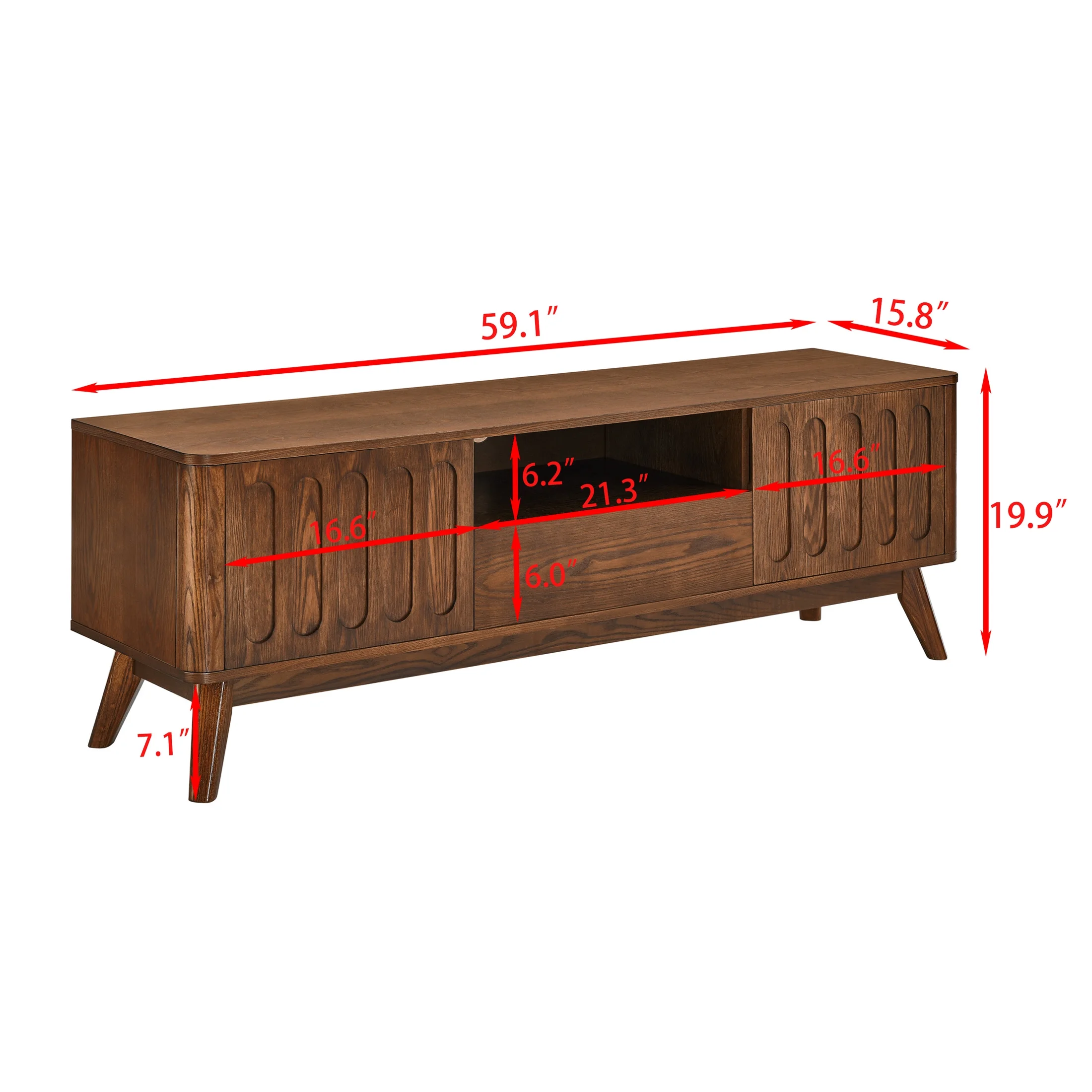 Noble House Mid-Century Modern Fluted TV Stand for 65" TV, Entertainment Console with Storage, Solid Wood Legs, Walnut - Image 3